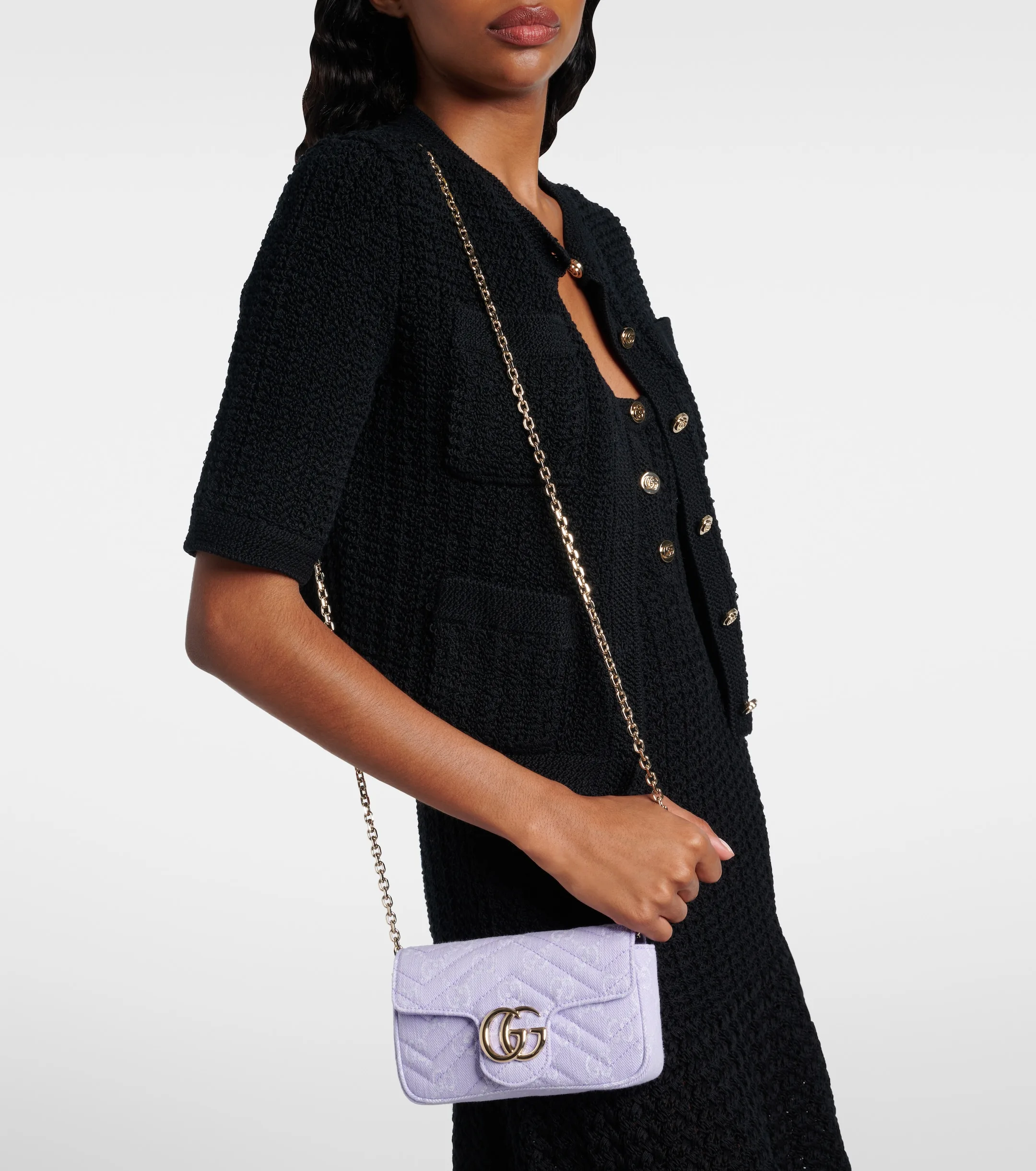 Gucci GG Marmont Mini Purple Leather Shoulder Bag