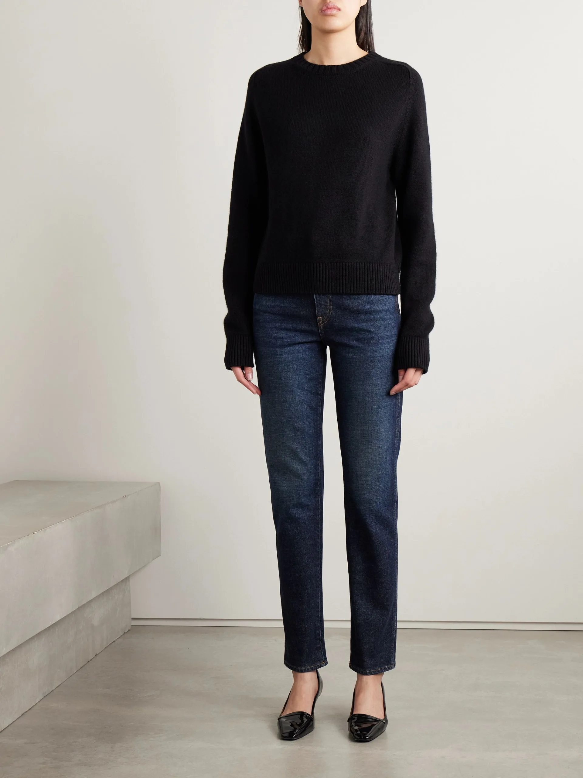 KHAITE Viv High-Rise Slim-Leg Dark Denim Jeans