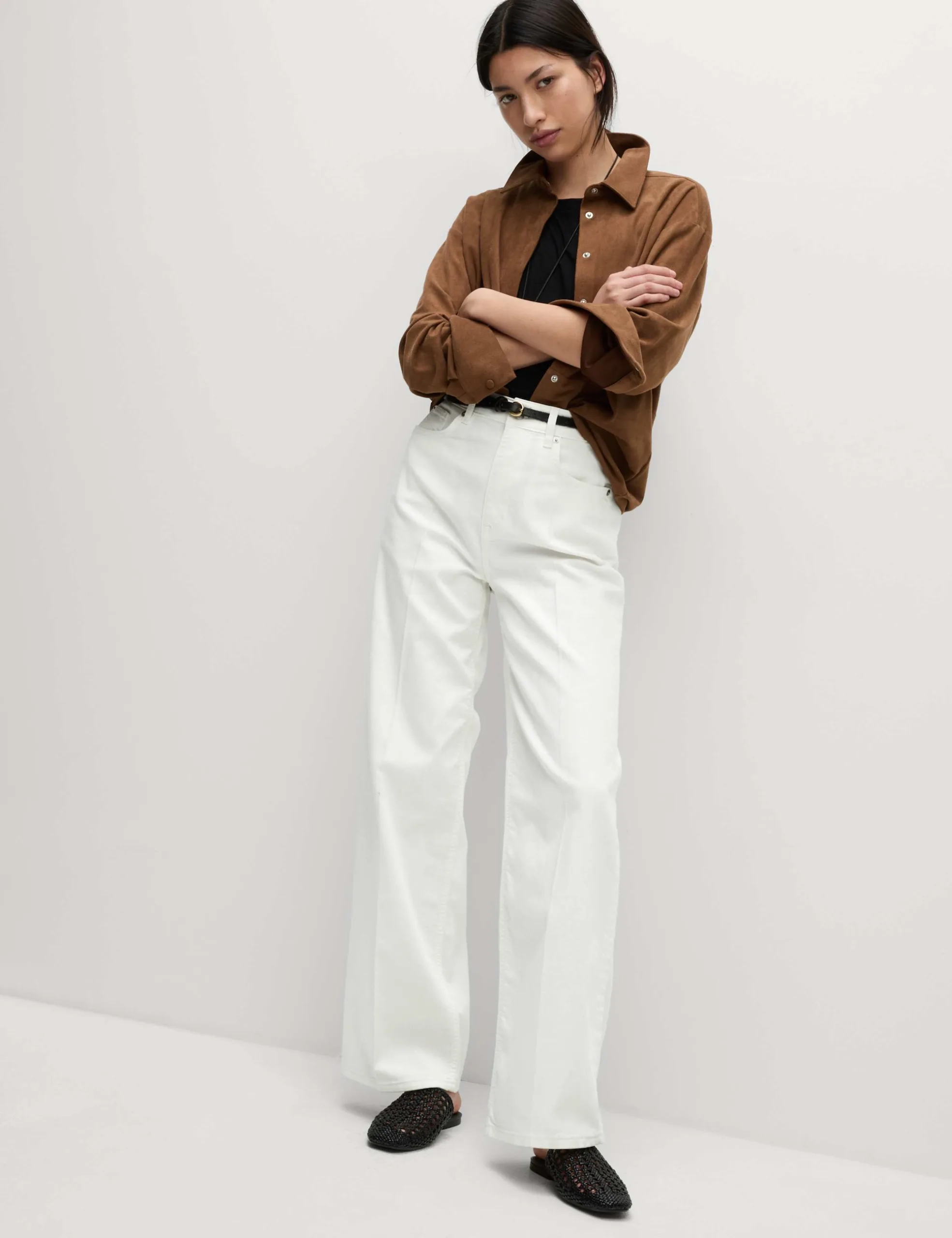 M&S Collection High Waisted Wide Leg White Jeans