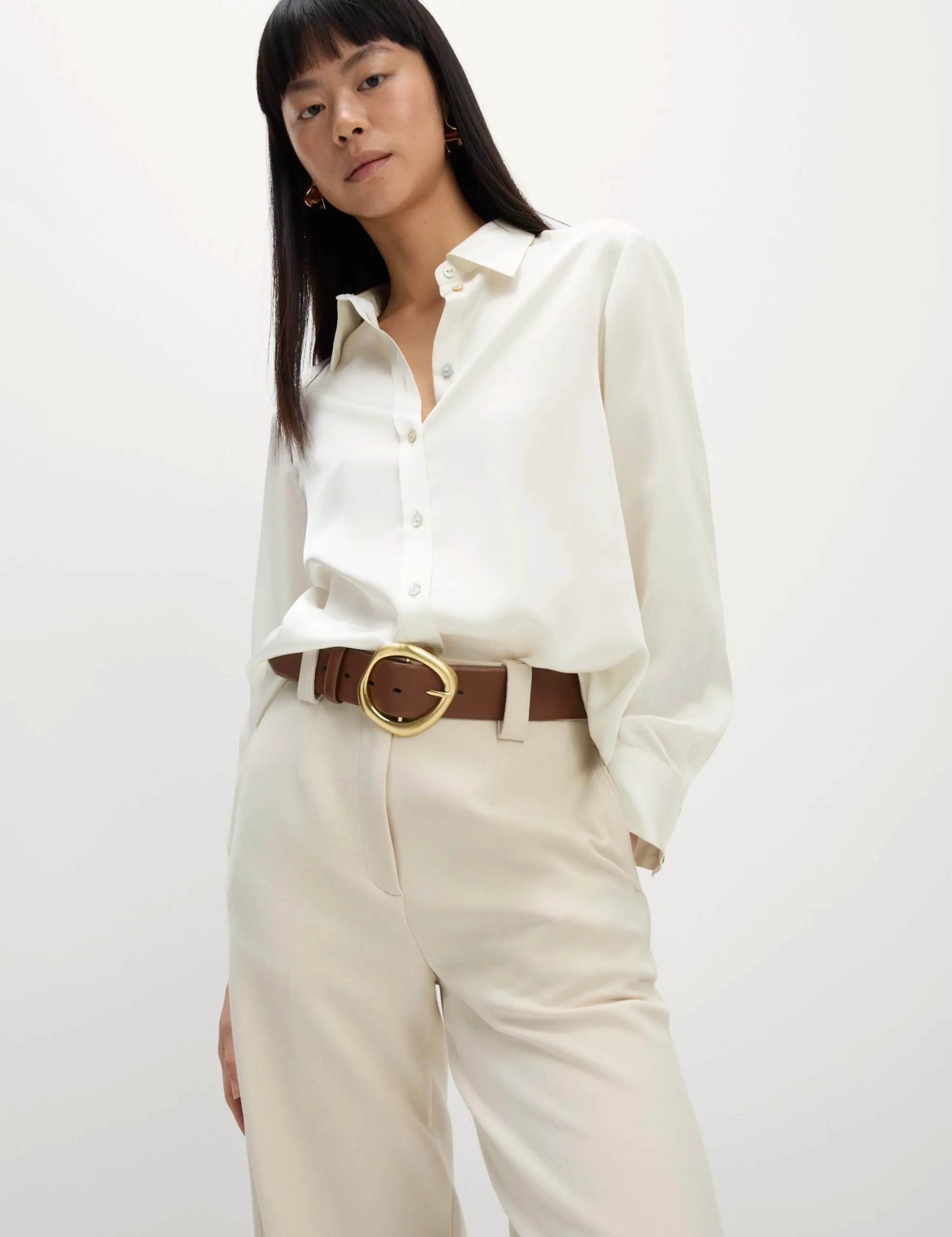 M&S Collection Ivory Satin Collared Shirt