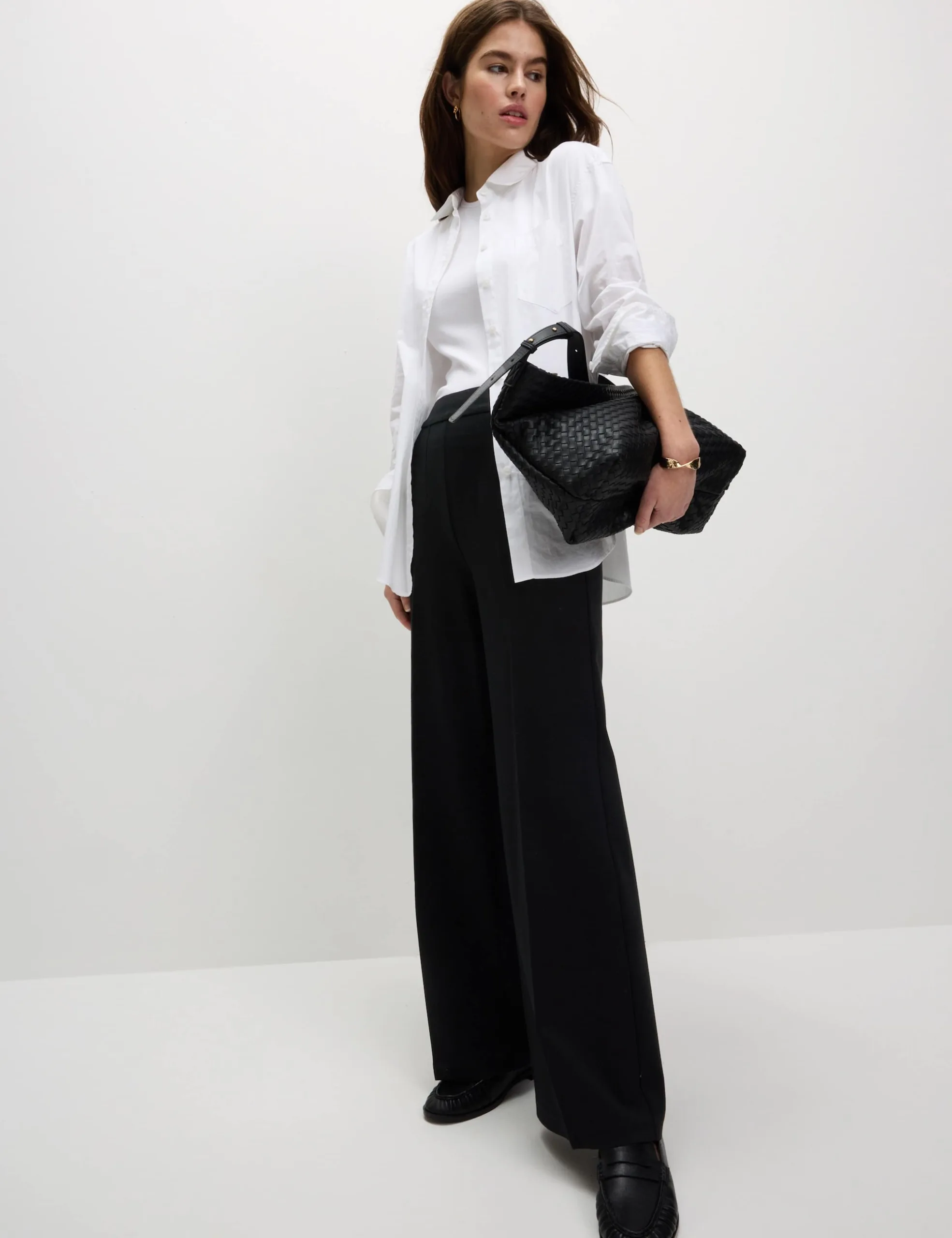 M&S Collection Jersey Wide Leg Black Trousers with Stretch
