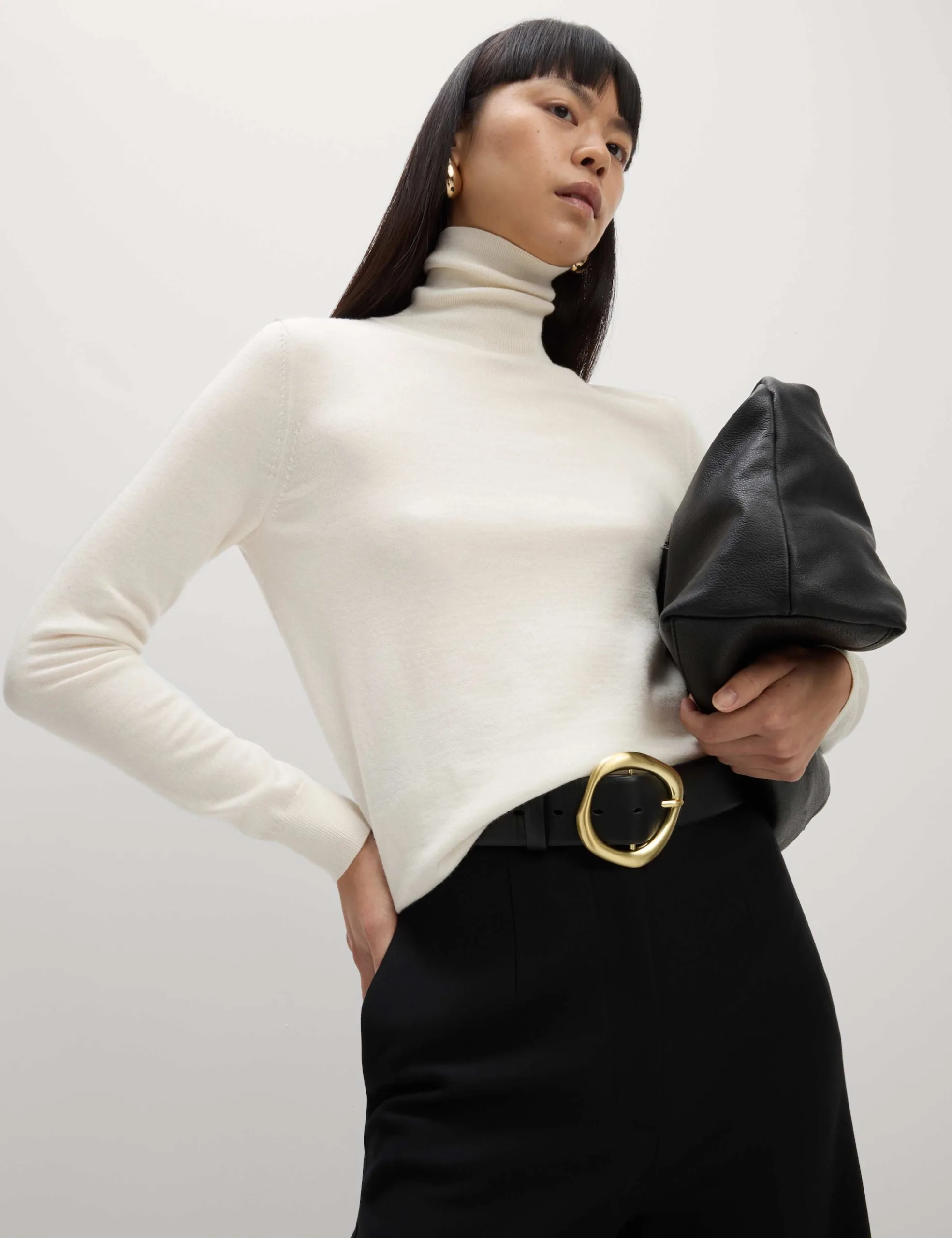 M&S Collection Pure Merino Wool Roll Neck Ivory Jumper