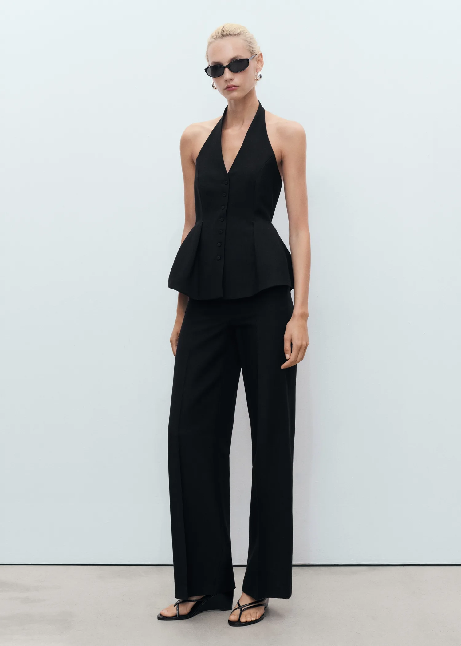 Mango Straight Mid-Rise Black Suit Trousers