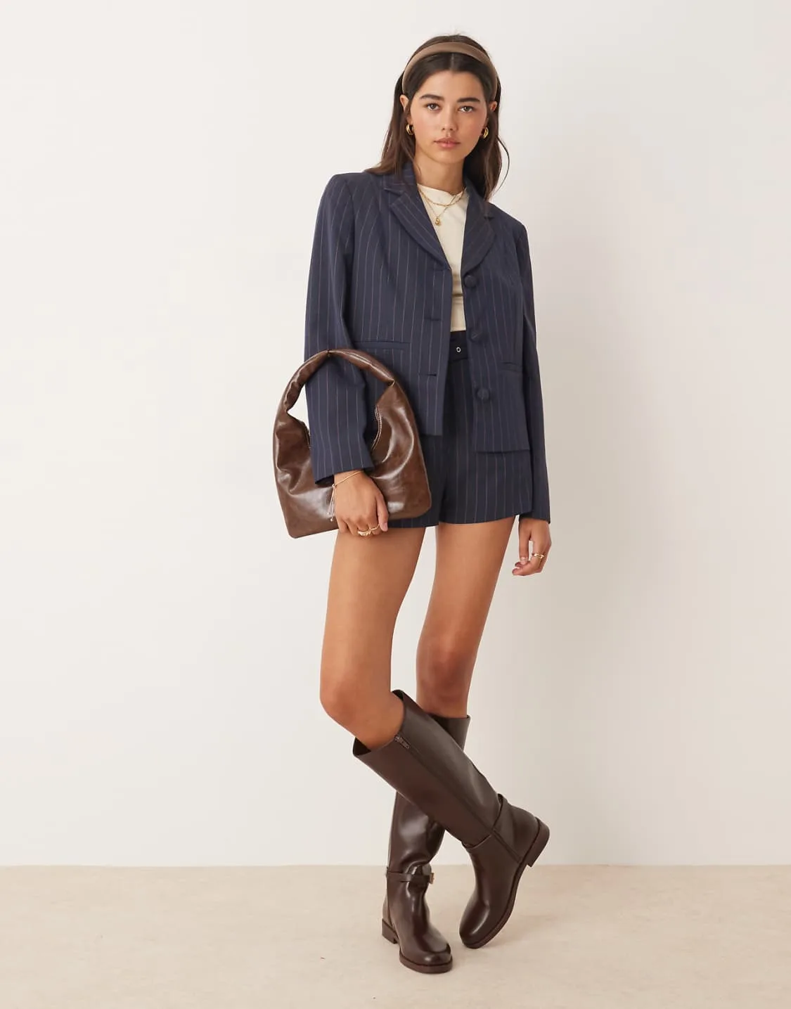 Miss Selfridge Fitted Pinstripe Navy Blazer Co-Ord