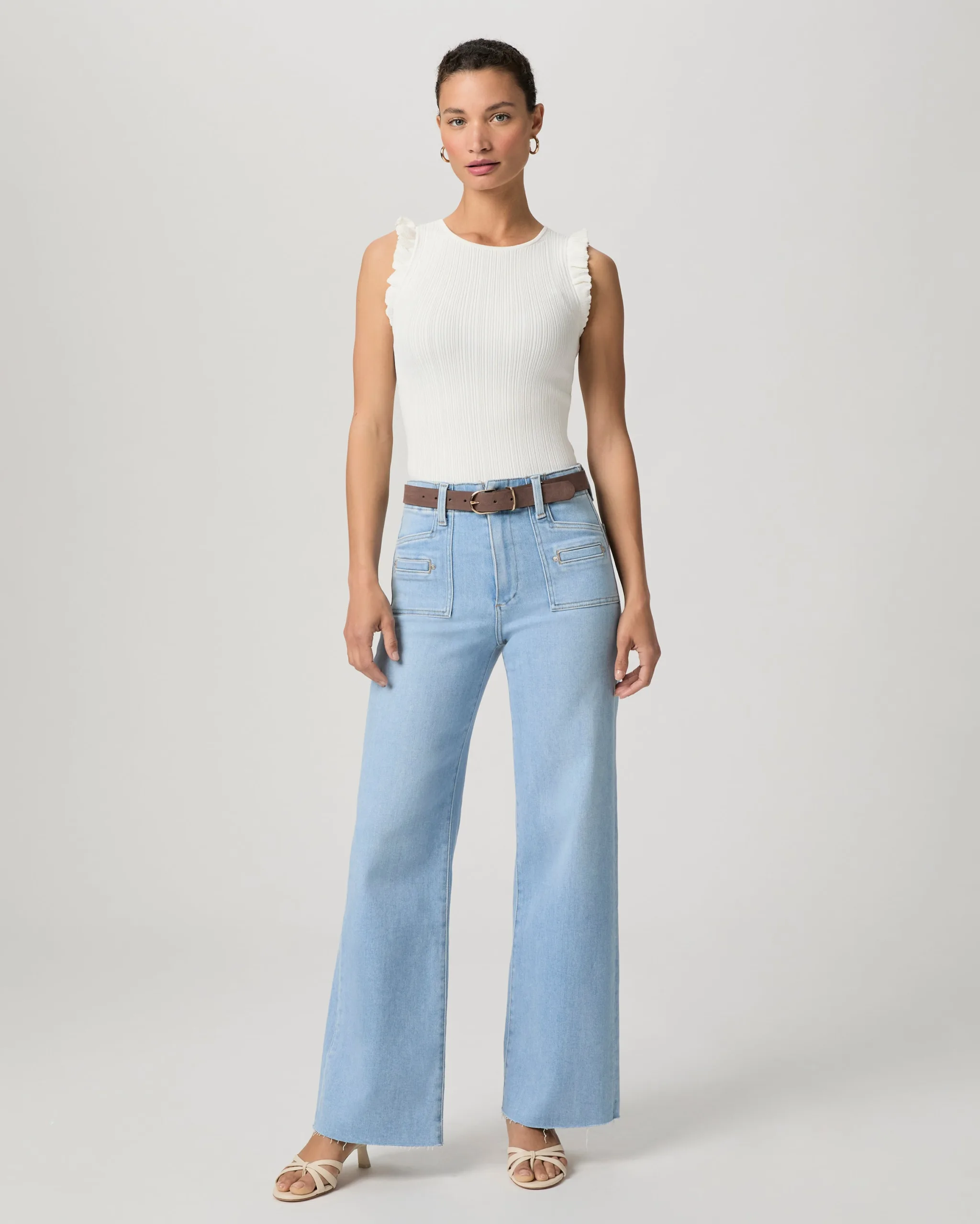 Paige Anessa 31” Wide Leg & Raw Hem Upstream Denim Jeans