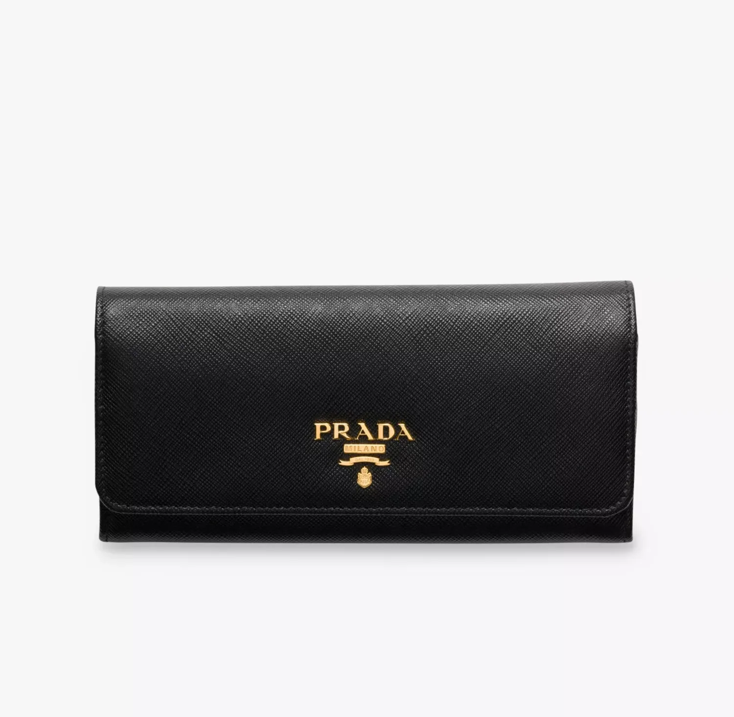 Prada Brand-Plaque Large Saffiano Black Leather Wallet