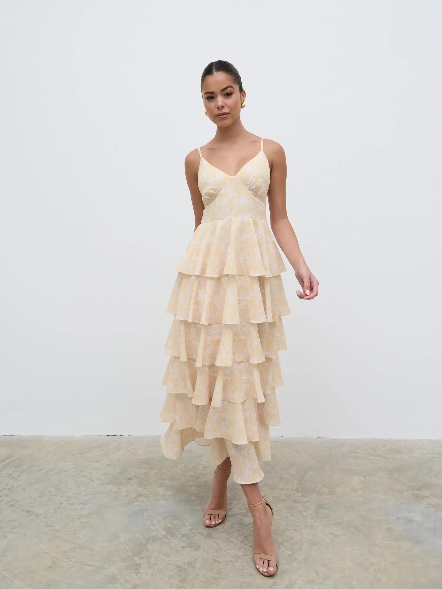 Pretty Lavish Lissy Ruffle Yellow Abstract Midaxi Dress