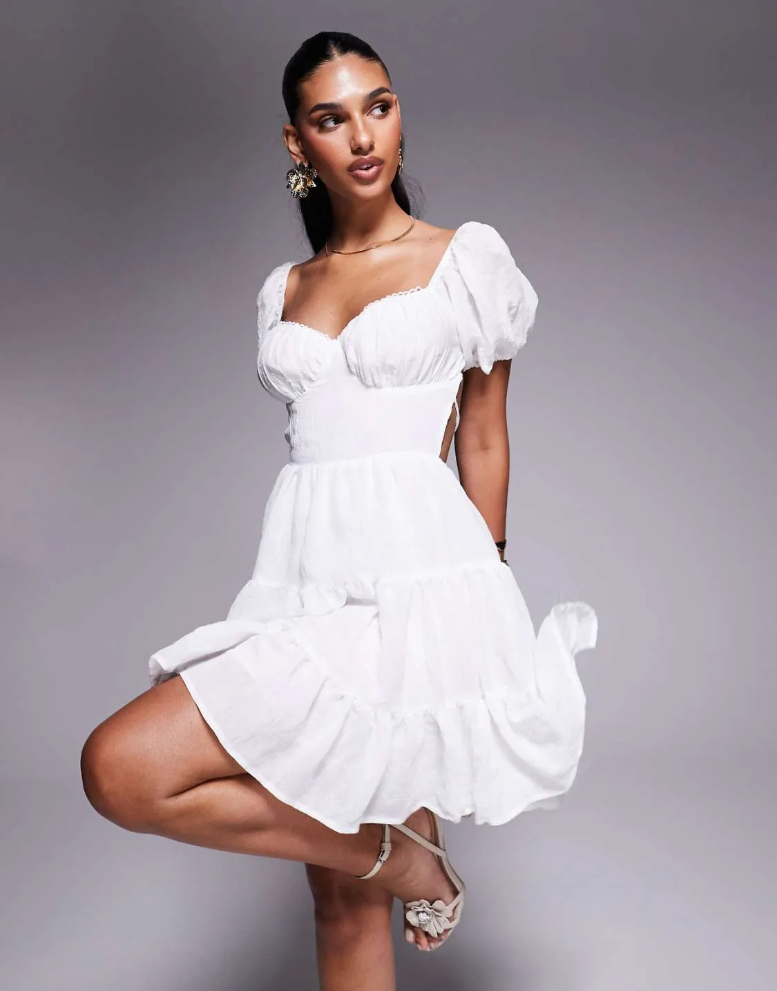 Princess Polly Danny Puff Sleeve Tie Open-Back White Mini Dress