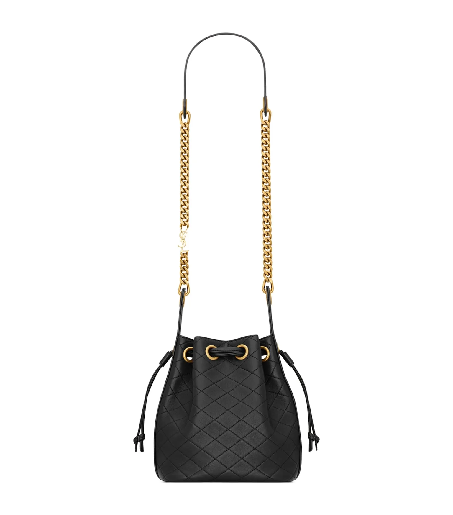 Saint Laurent Small Cassandre Black Leather Bucket Bag