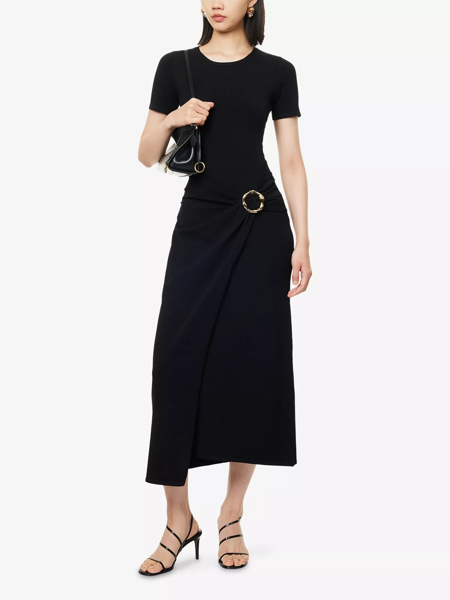 Simkhai Soren Draped Black Knit Midi Dress