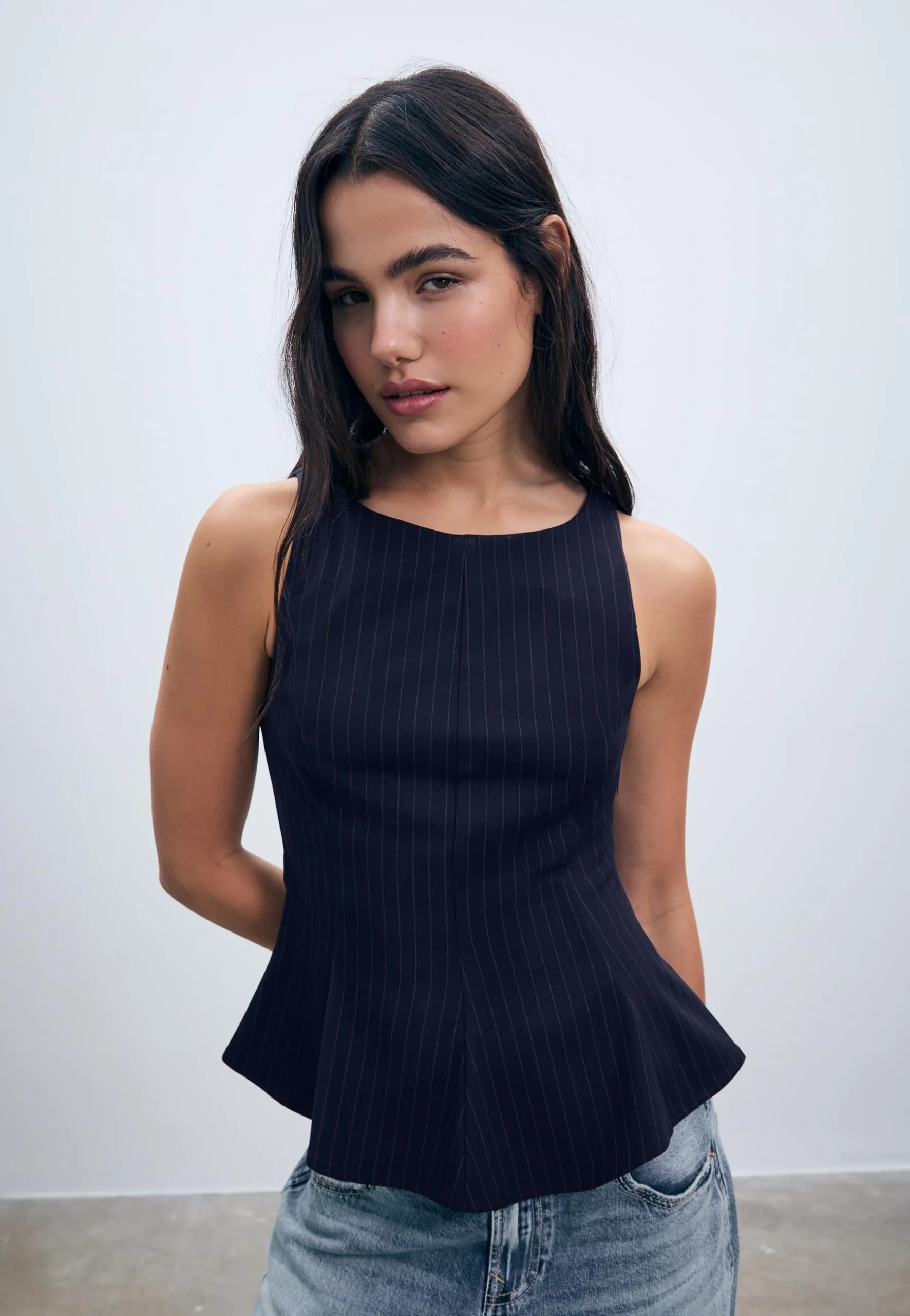 Stradivarius Striped Sleeveless Peplum Top