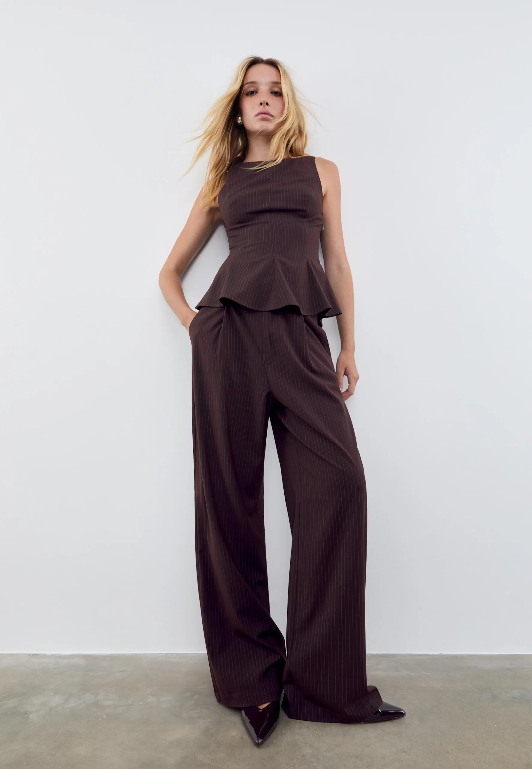 Stradivarius Striped Wide Leg Smart Trousers