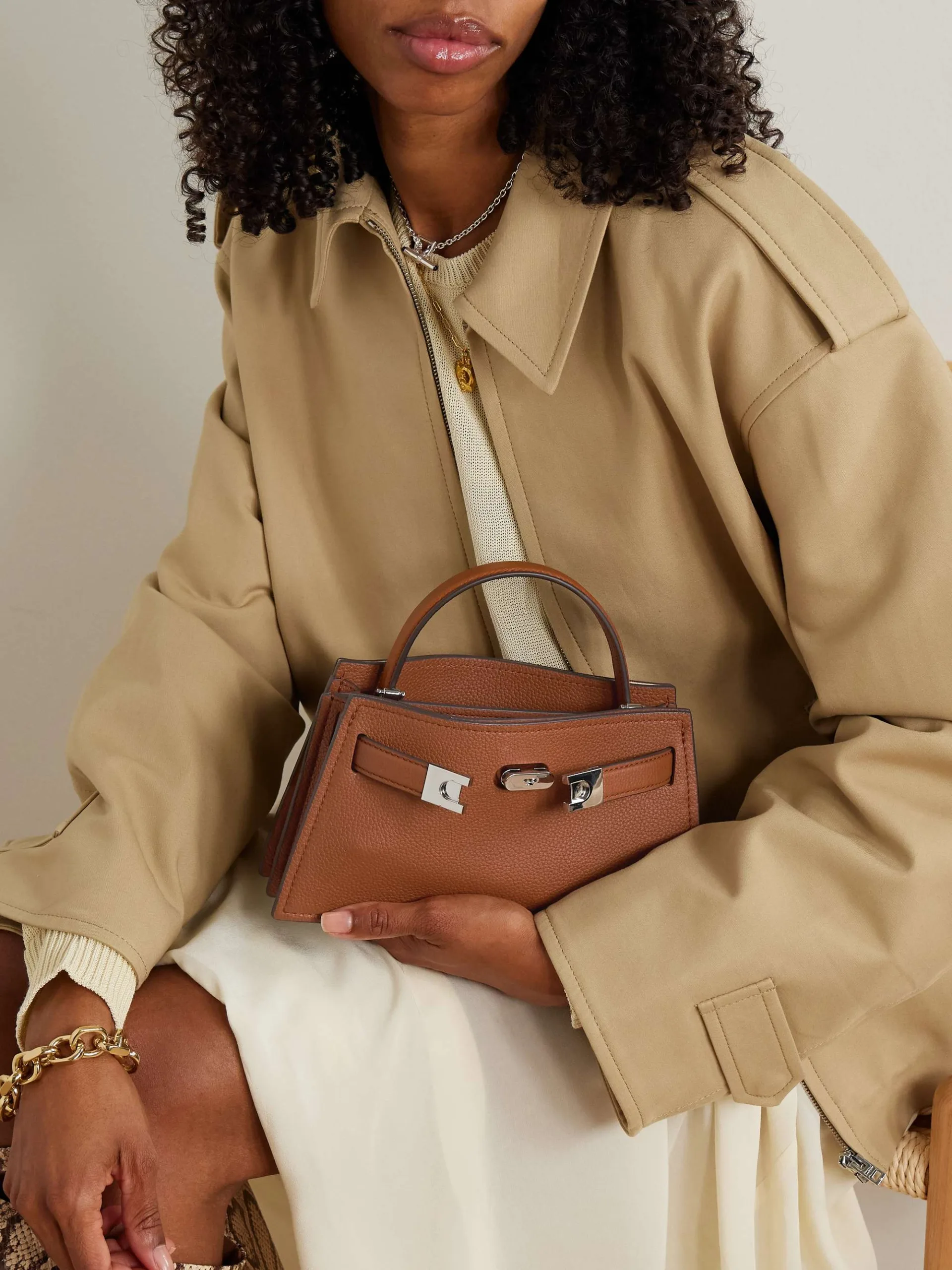 Tory Burch Petite Lee Radziwill Tan Leather Shoulder Bag
