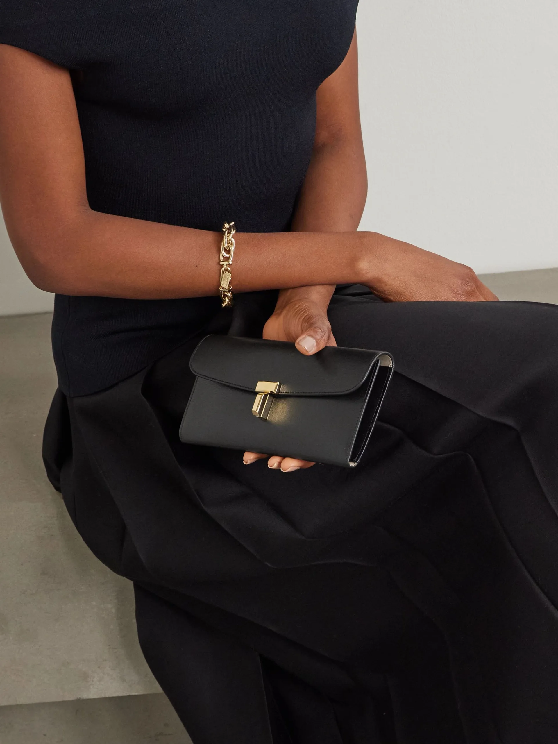 Toteme T-Lock Textured Black Leather Wallet