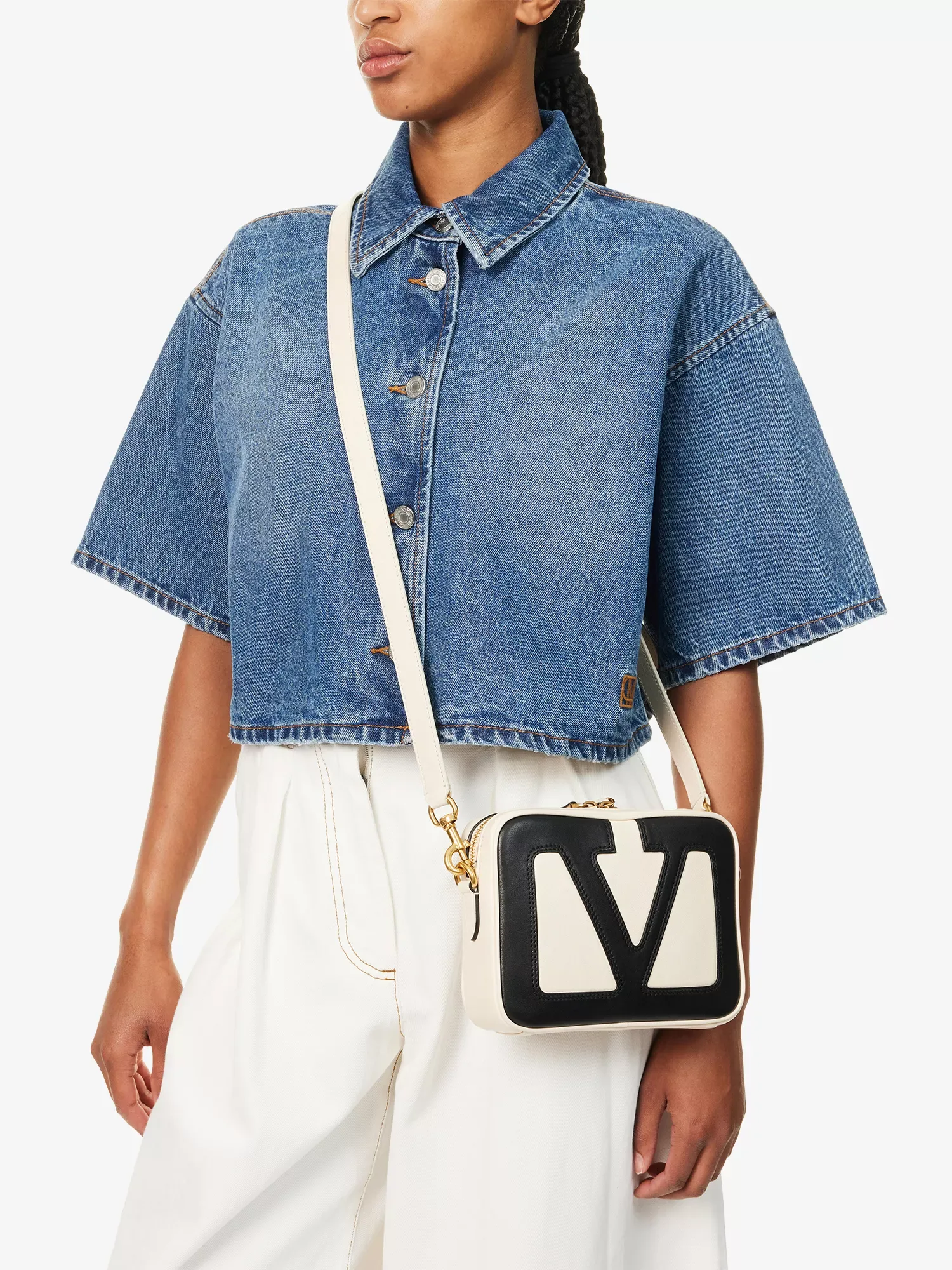 Valentino Garavani Viva Superstar Small Butter White & Nero Leather Crossbody Bag