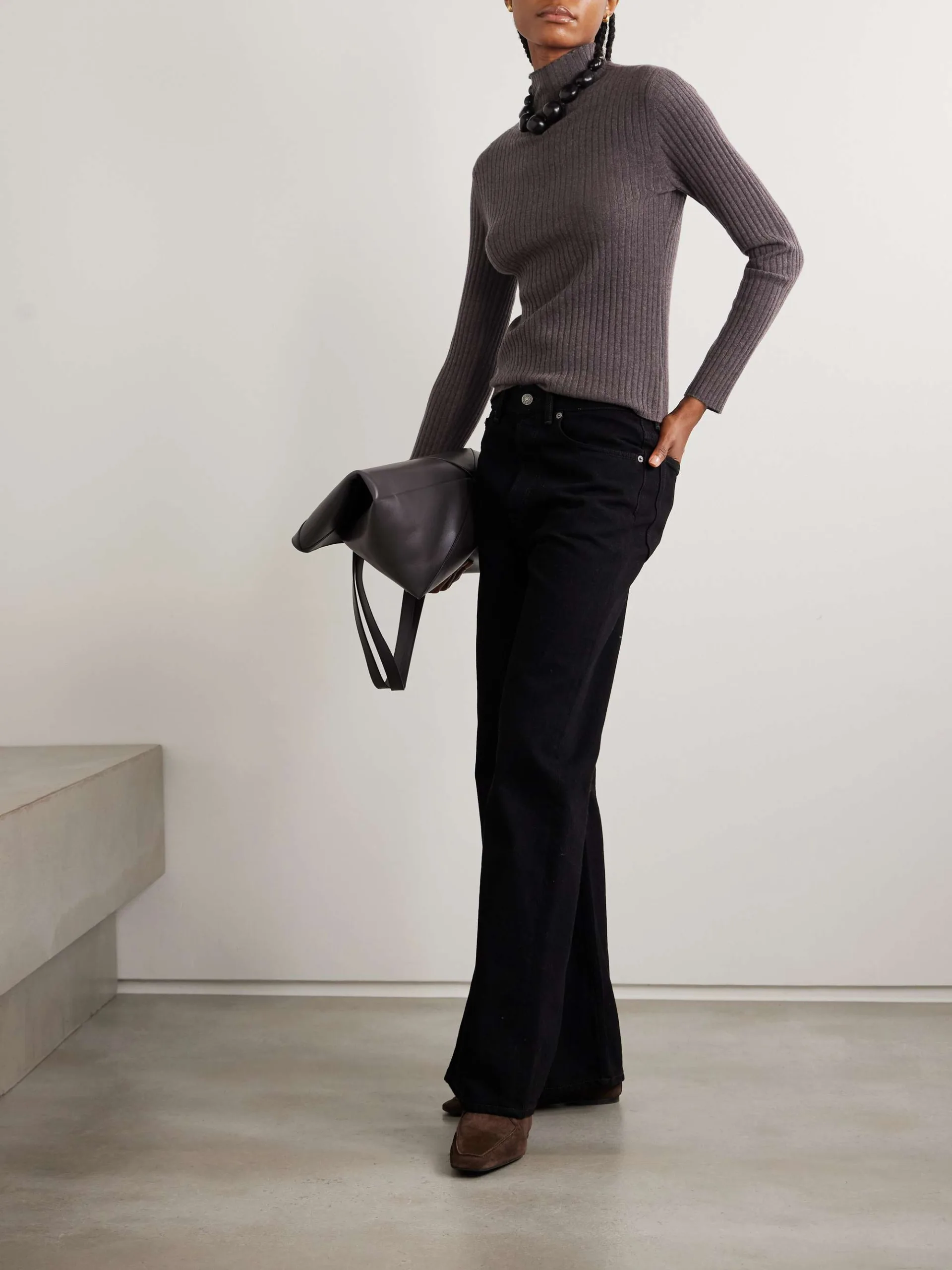 Arch4 Ariana Ribbed Turtleneck Brown Cashmere Sweater