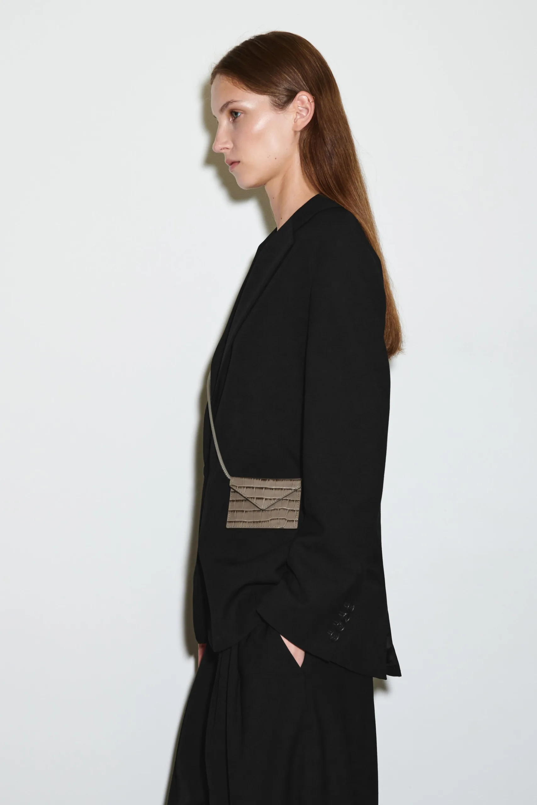 COS Croc-Effect Beige Leather Cardholder