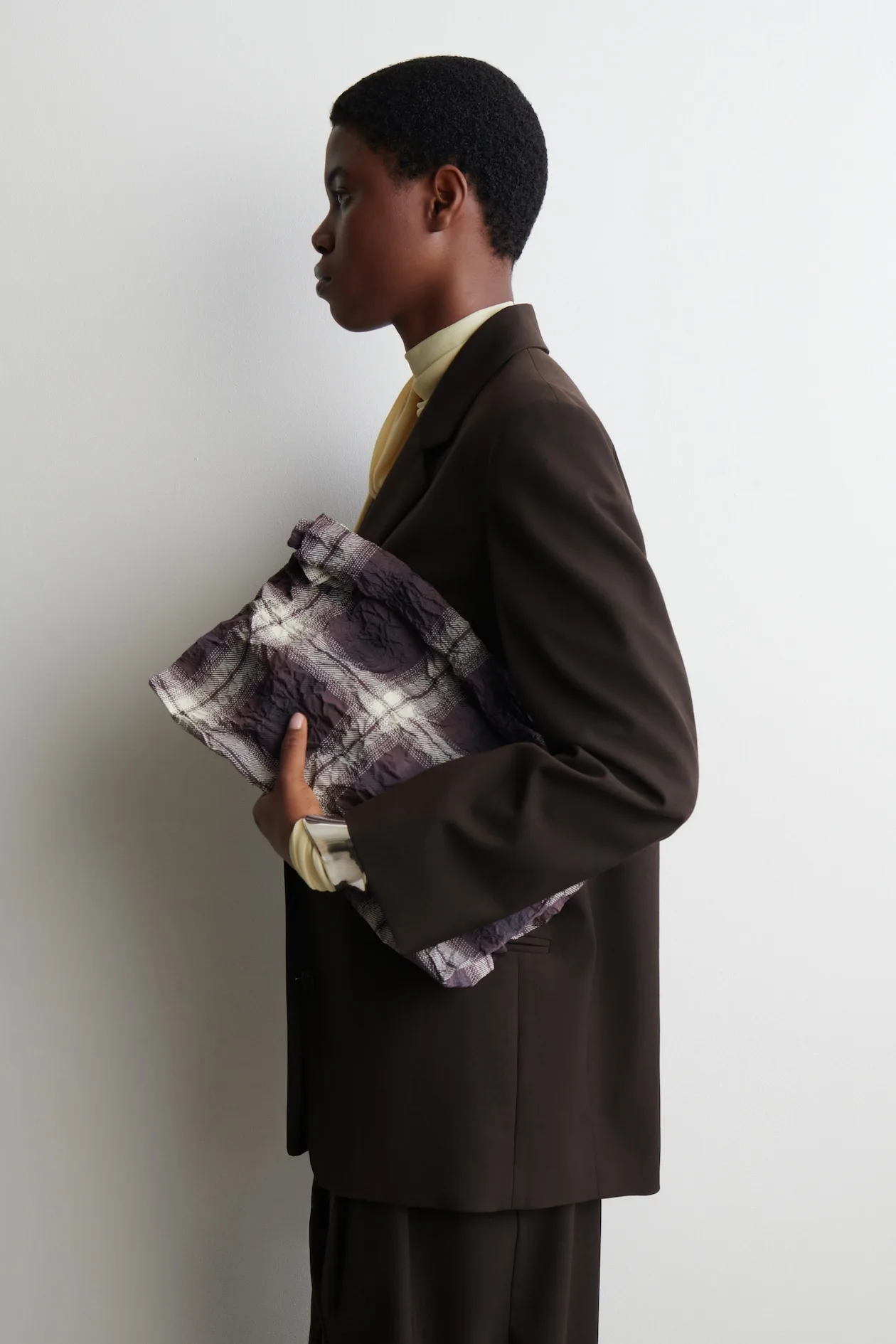 COS Folded Burgundy Checked Oversized Clutch Bag