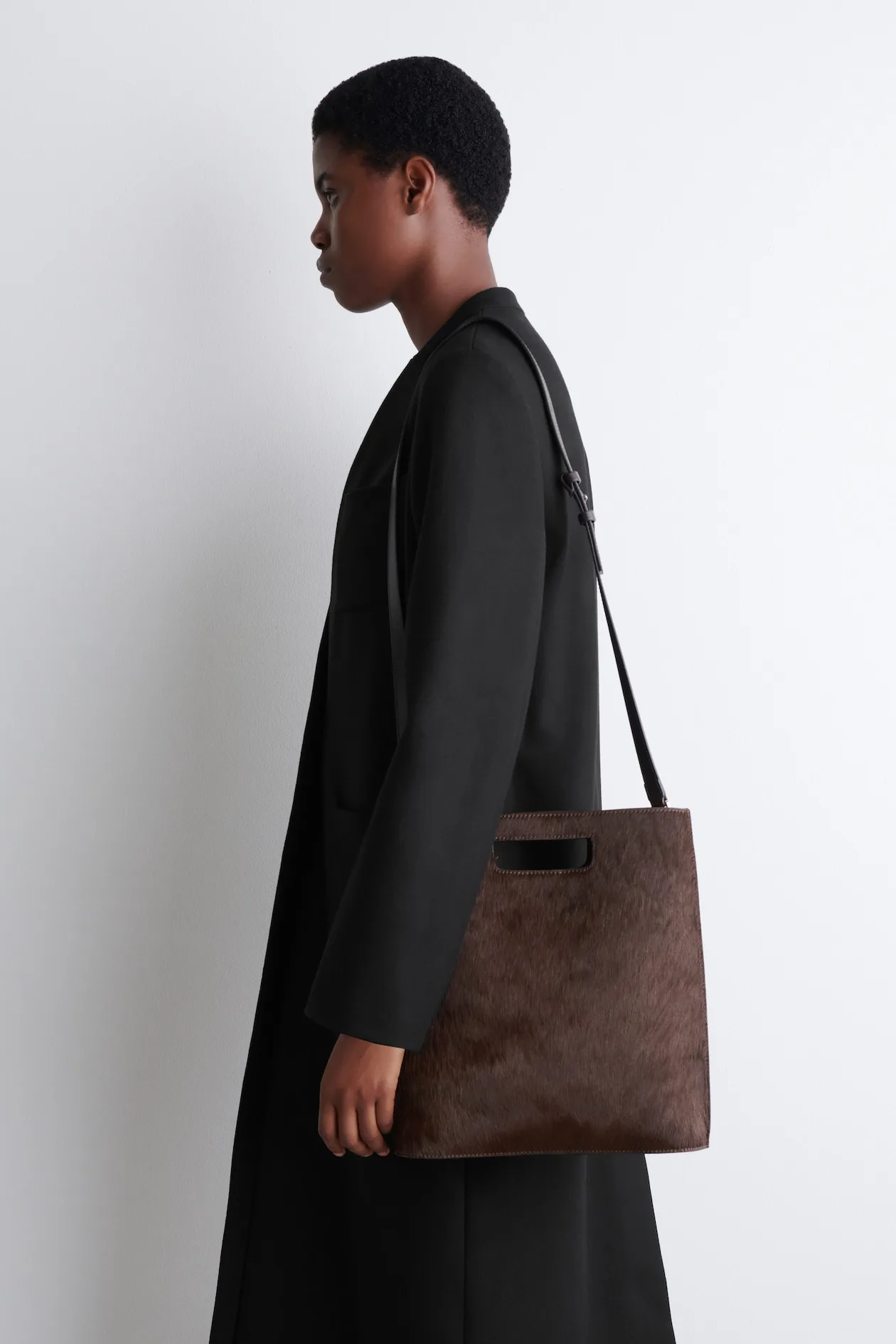 COS Folio Brown Pony Hair Bag
