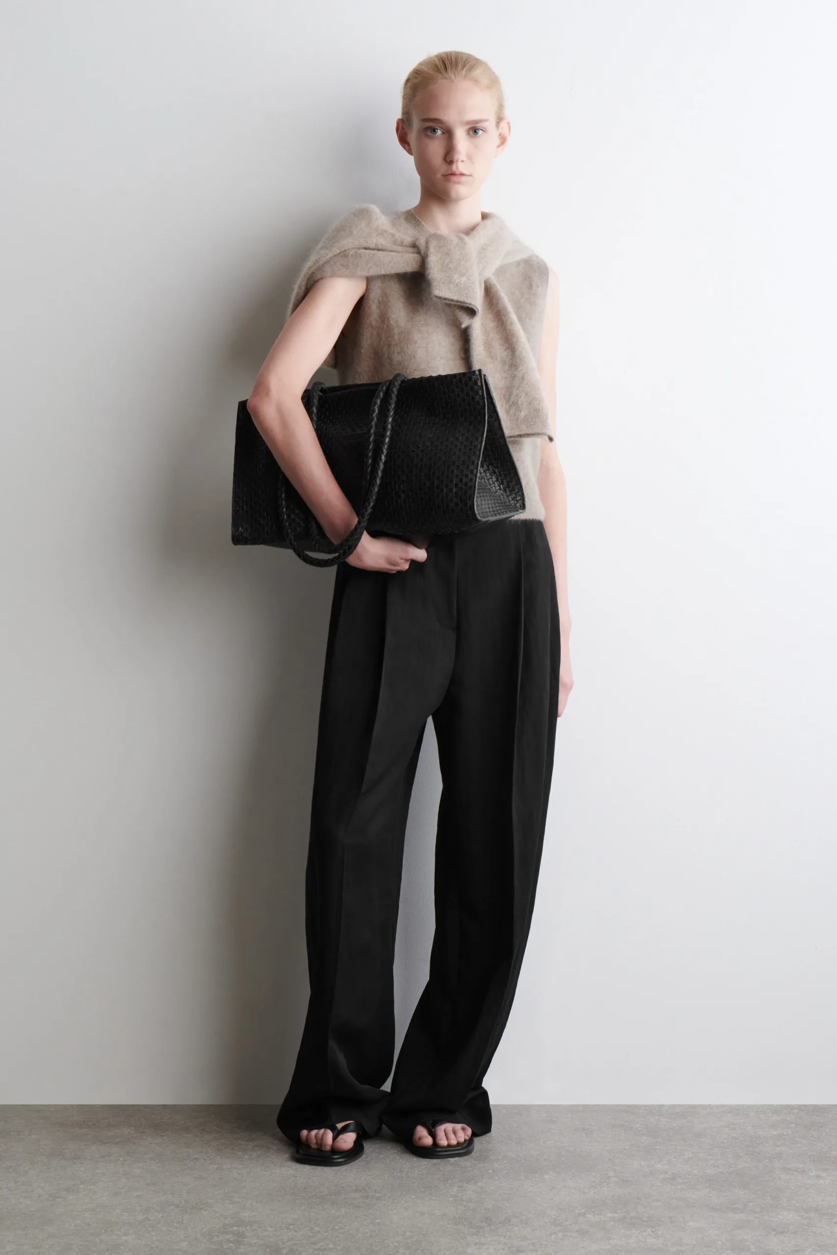 COS Gallery Hand Woven Black Leather Tote Bag
