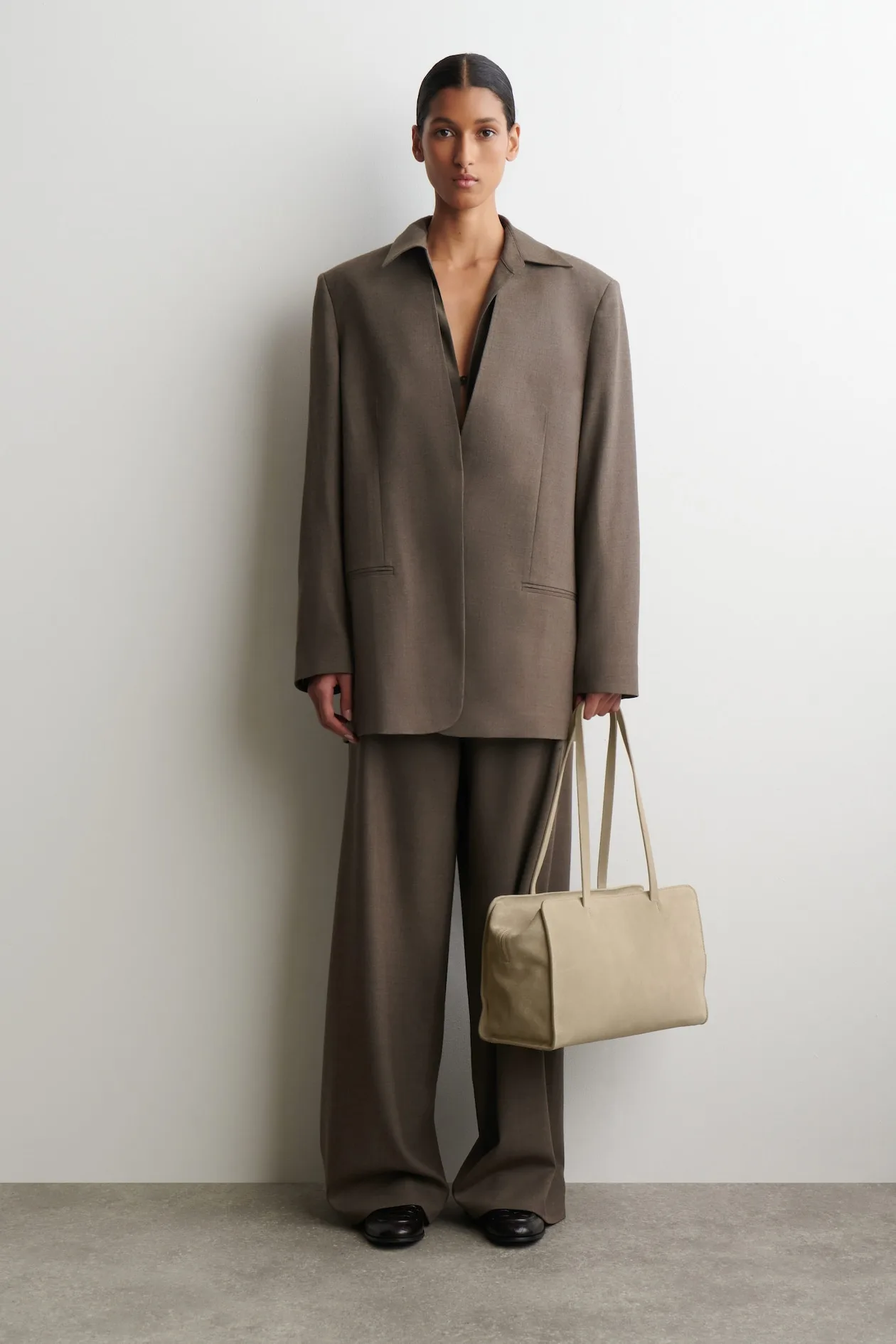COS Marais Cappuccino Suede Bowling Bag