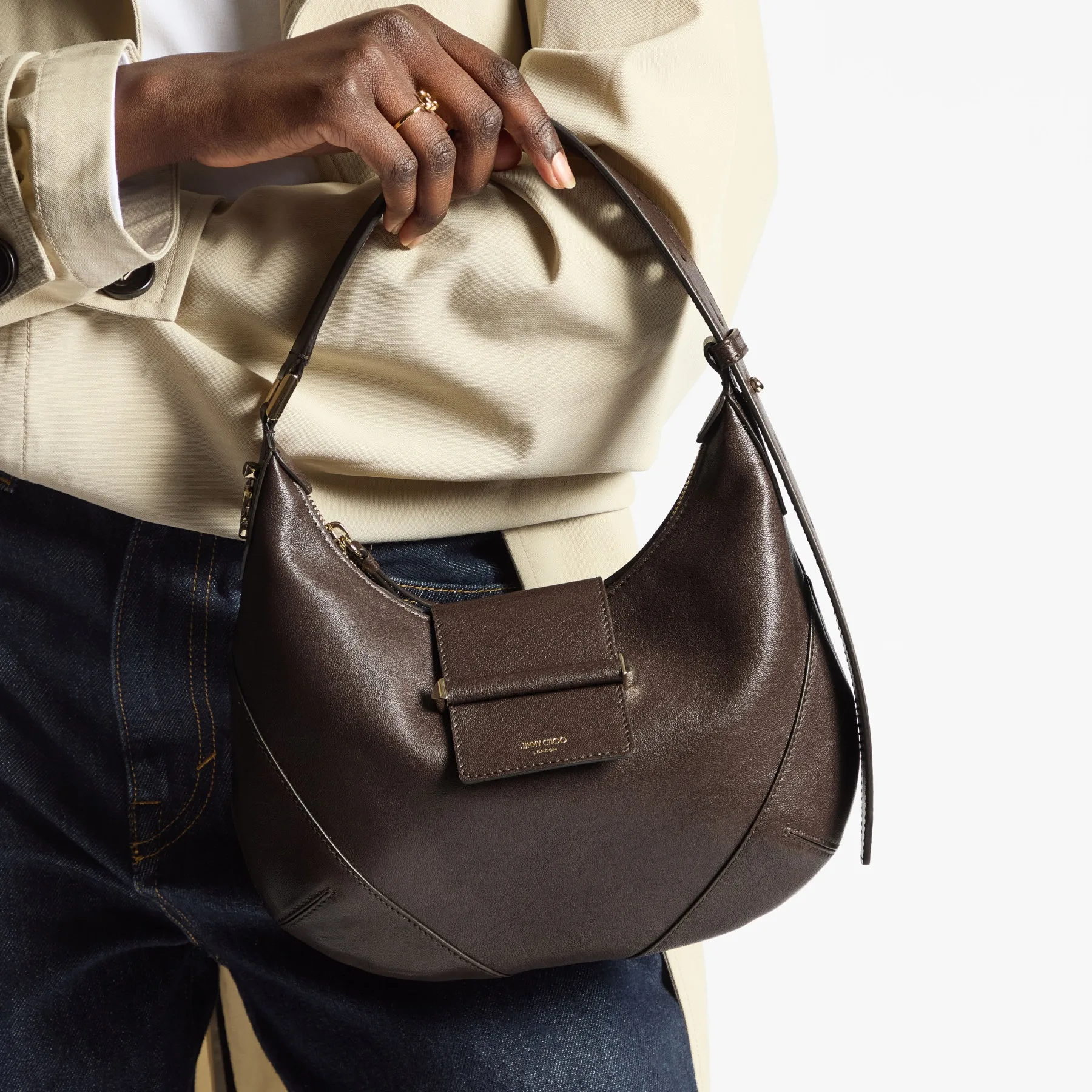Jimmy Choo Bar Hobo Small Chocolate Biker Leather Shoulder Bag