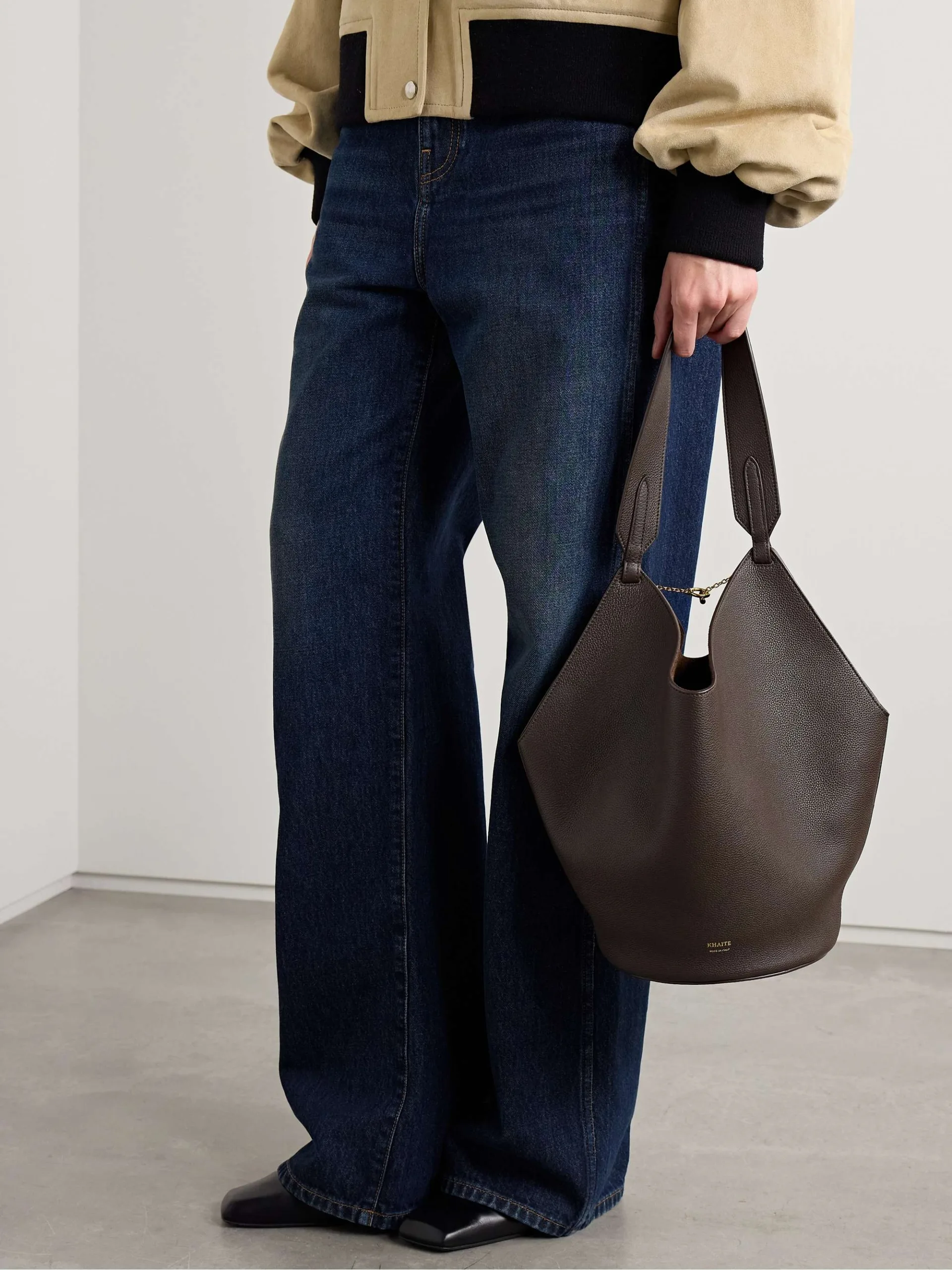 Khaite Lotus Small Textured Dark Brown Leather Tote