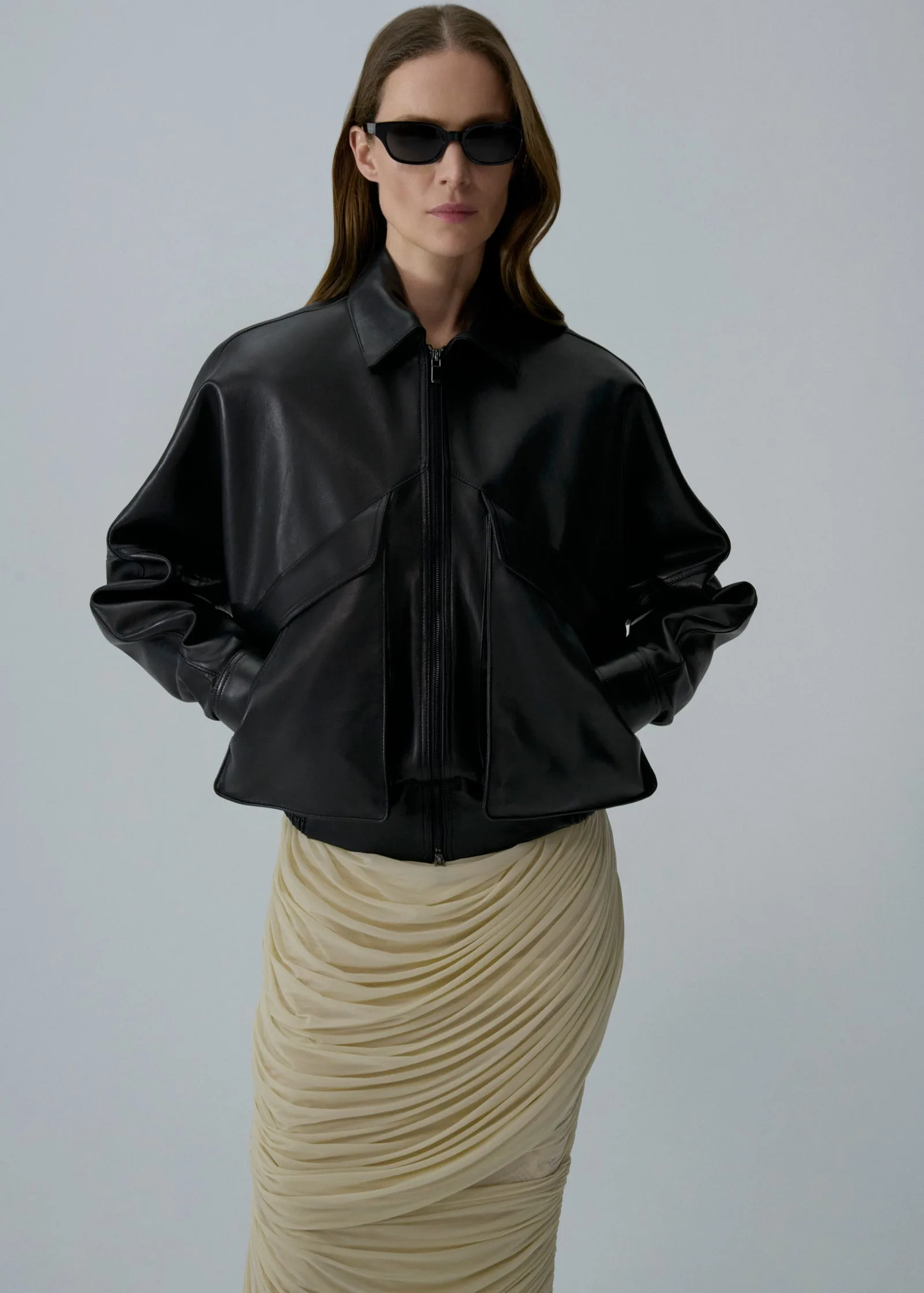 Magda Butrym Classic Collar Vintage Black Leather Jacket