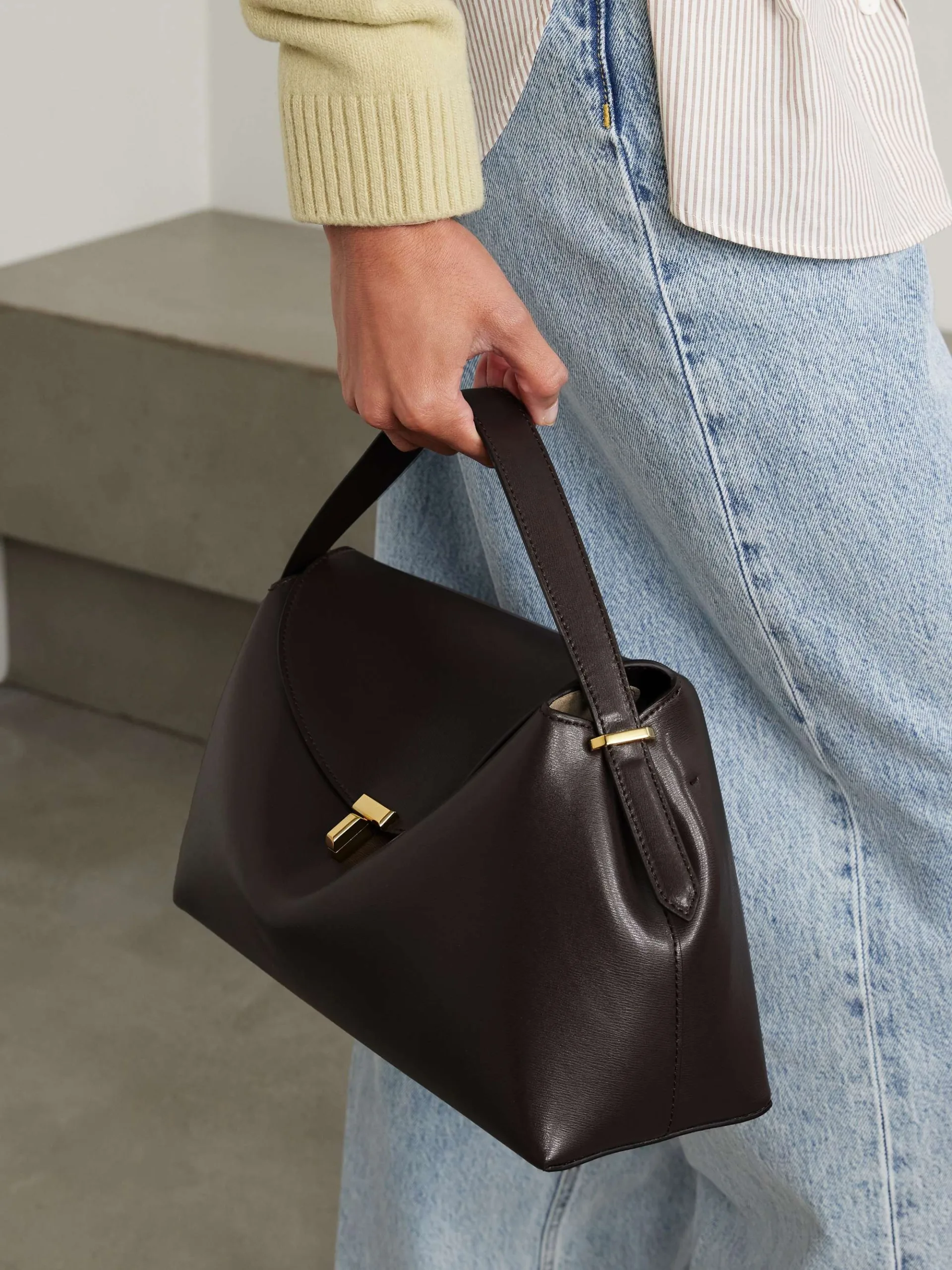 Toteme T-Lock Dark Brown Leather Shoulder Bag