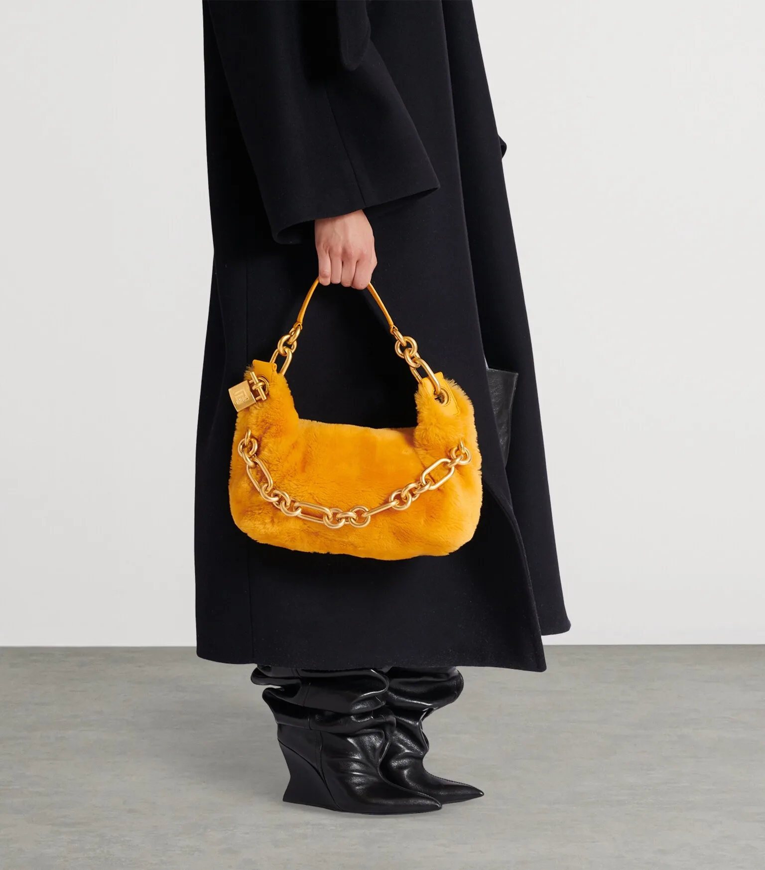 Balmain Medium Shearling Sync Shoulder Bag