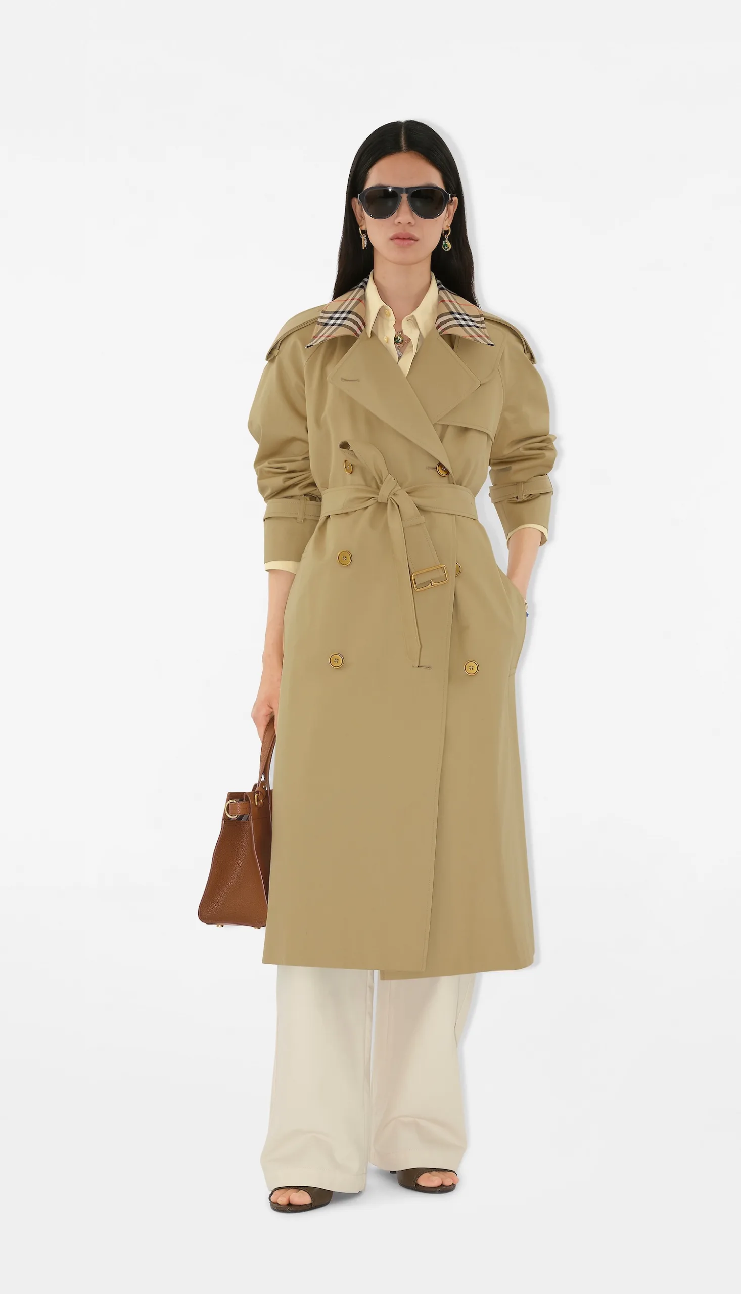 Burberry Long Check Collar Castleford Beige Trench Coat