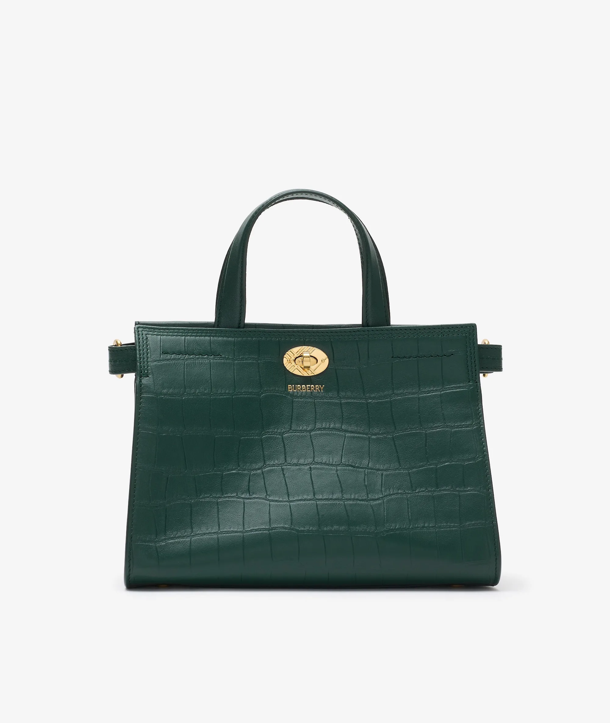 Burberry Mini Cotswolds Ivy Green Croc-Effect Leather Tote Bag