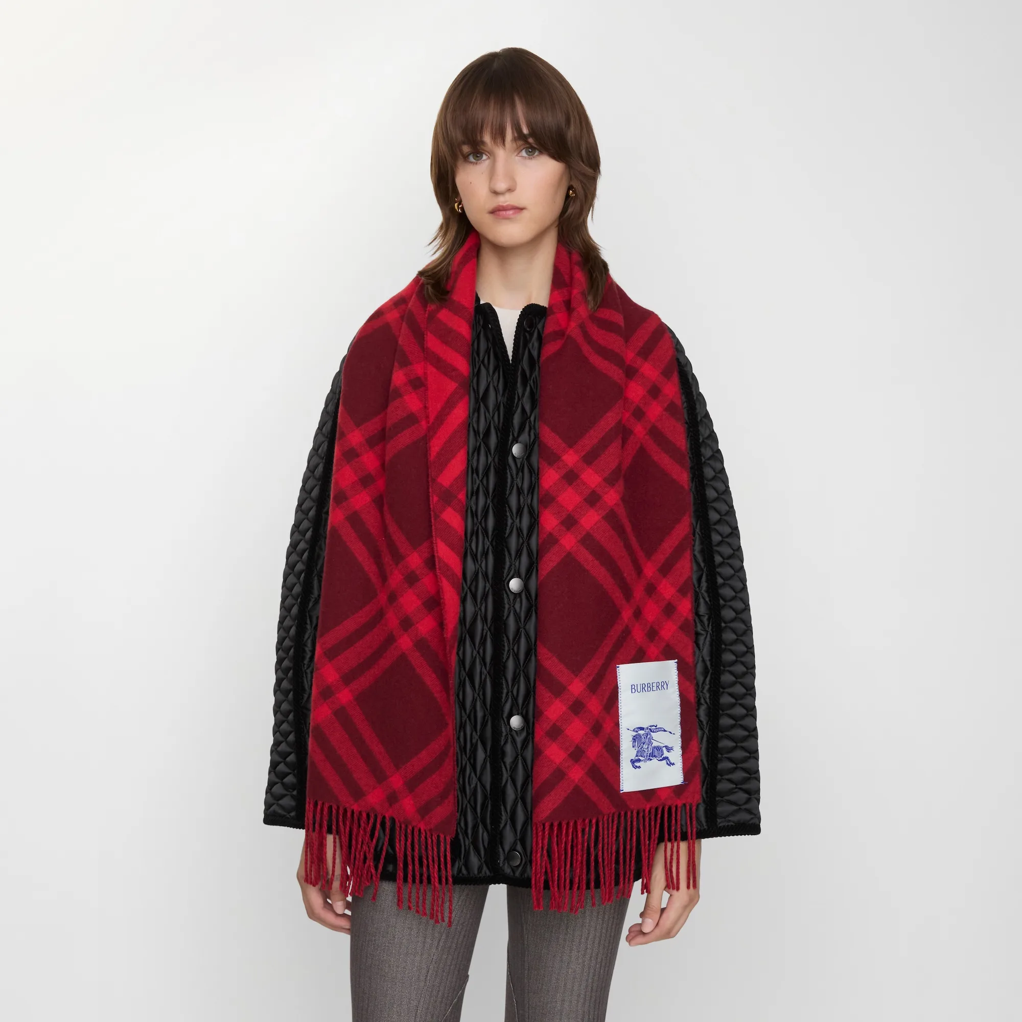 Burberry Oxblood Red Check Cashmere Scarf