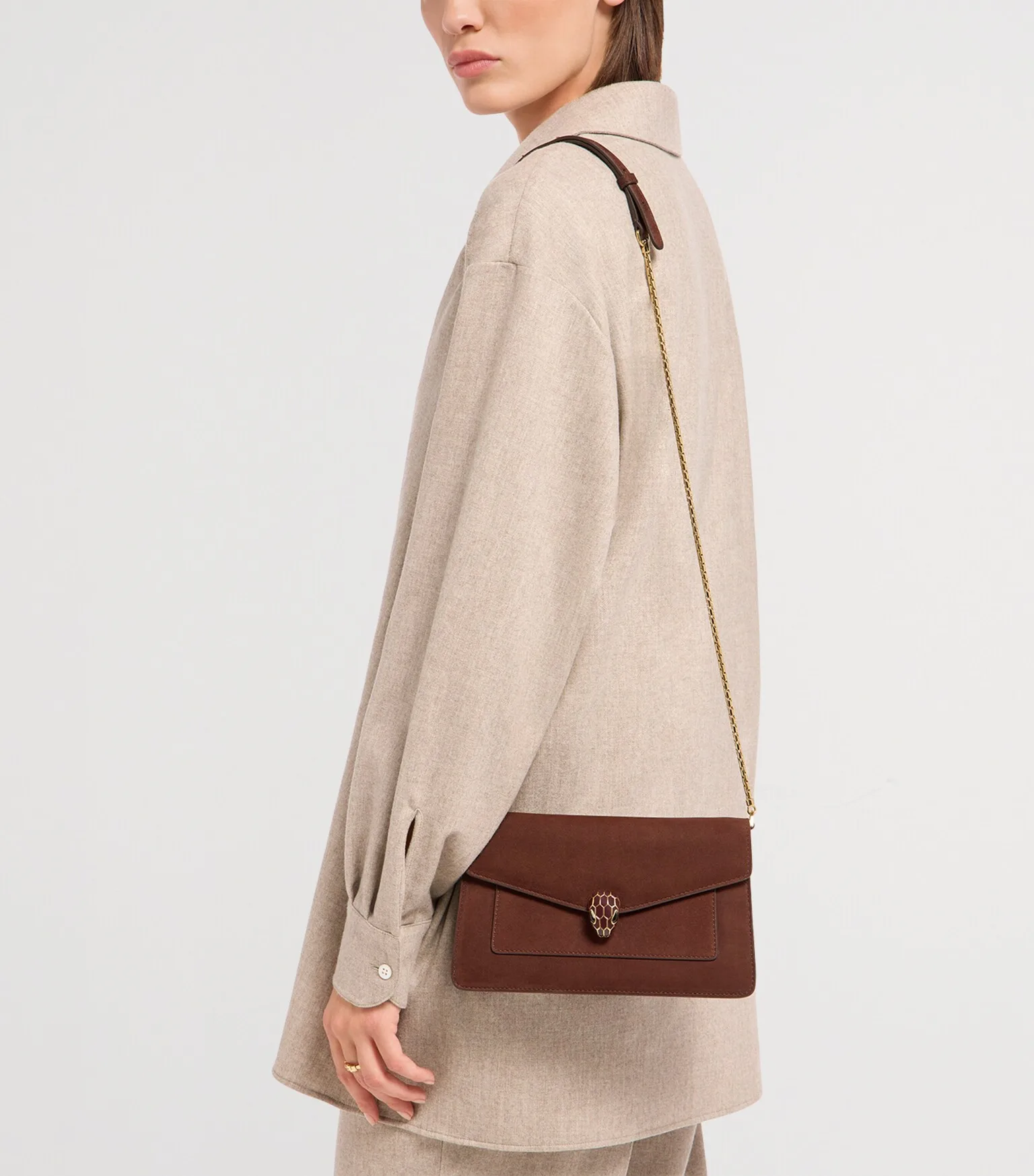 Bvlgari Serpenti Forever Brown Nubuck Leather Crossbody Bag