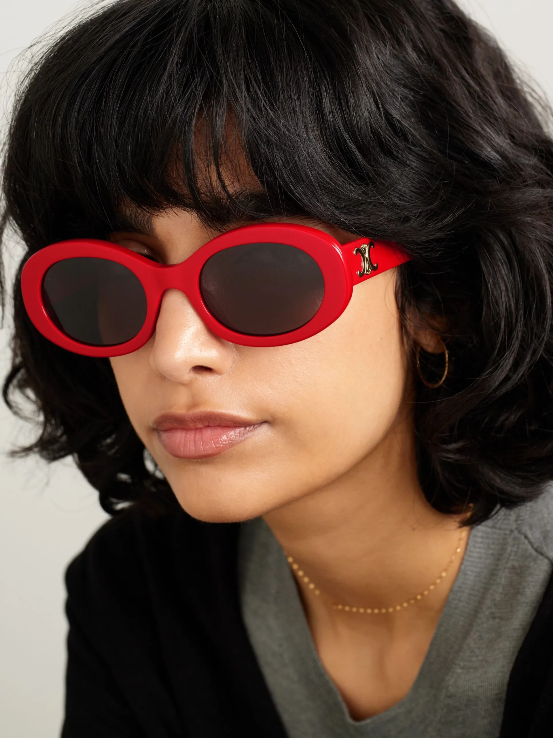 Celine Eyewear Triomphe Oval Red Frame Sunglasses