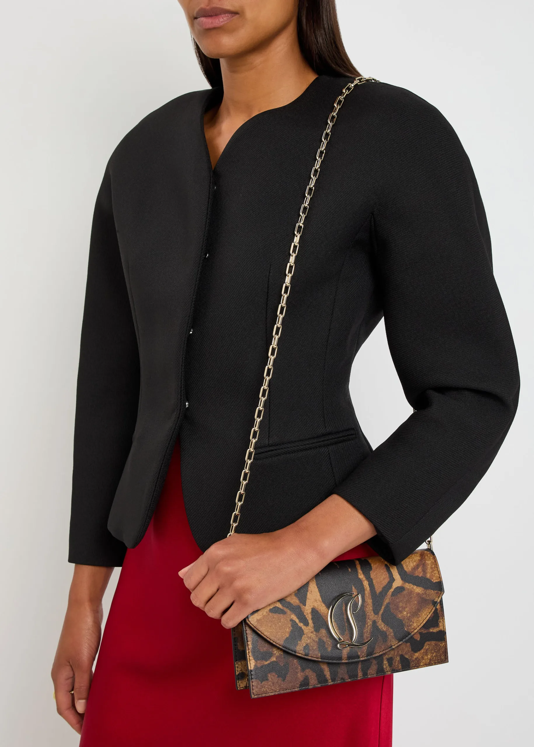 Christian Louboutin Loubi54 Gold & Brown Printed Leather Clutch