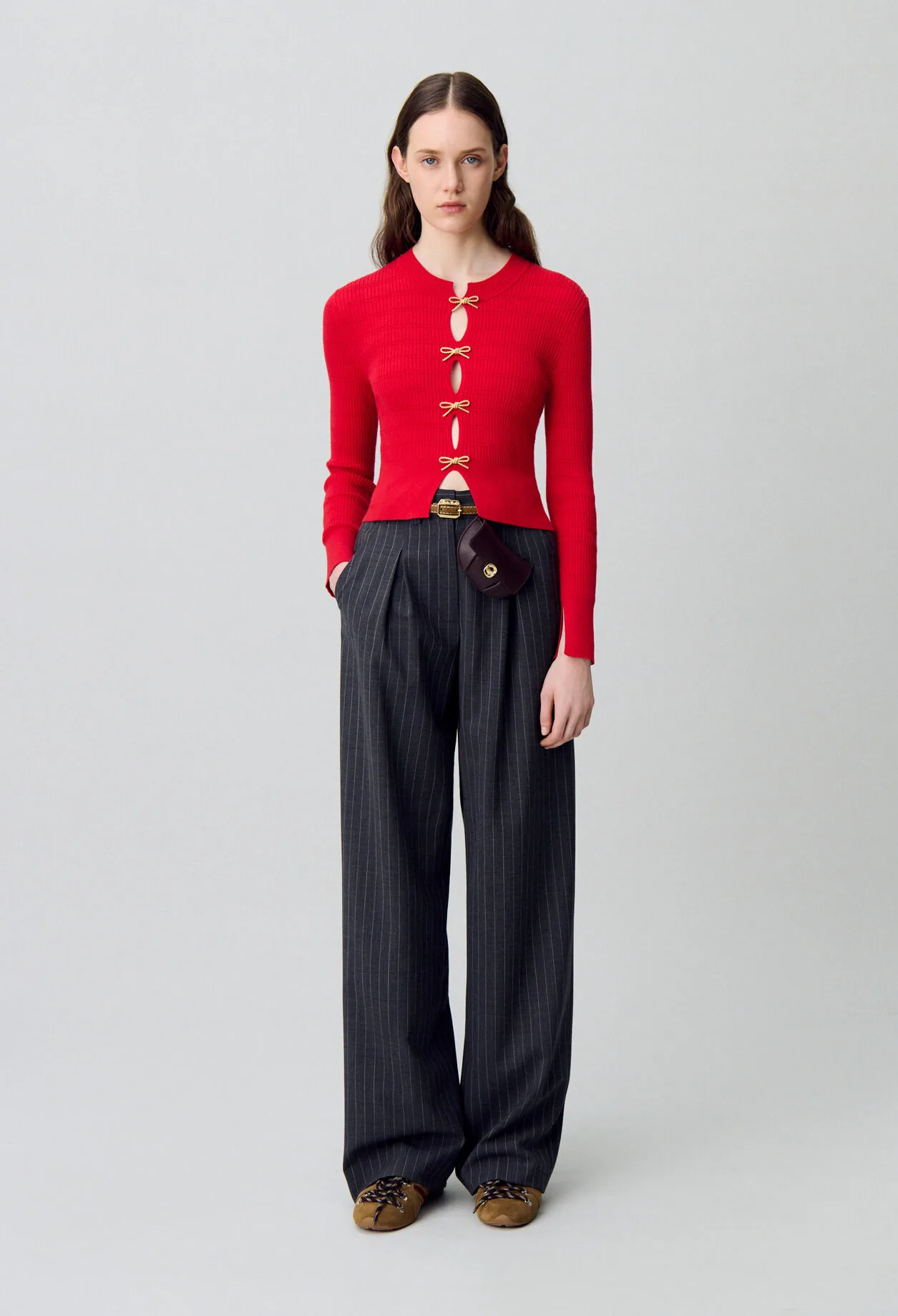 Claudie Pierlot Red Knit Jumper with Bow Details