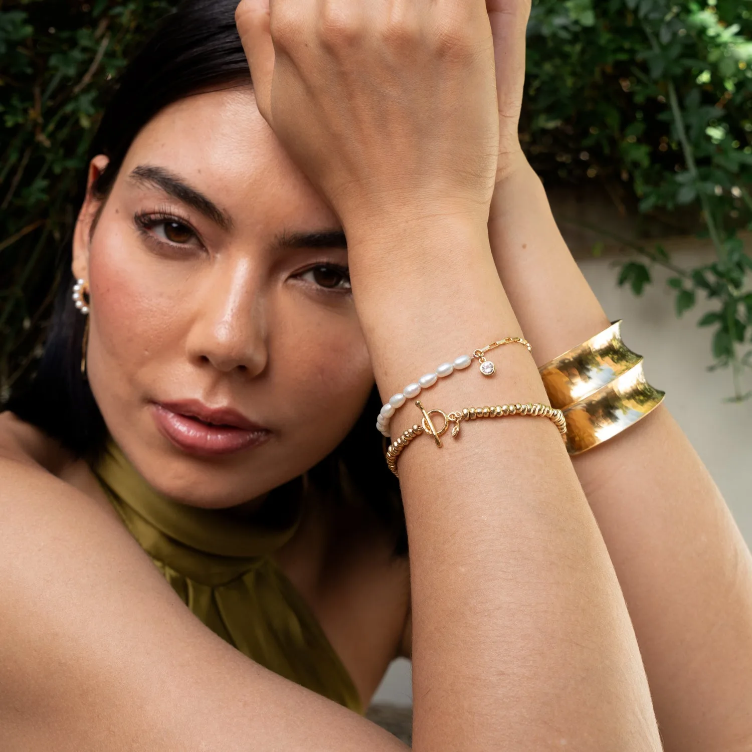 Dower & Hall Luna White Pearl Chain White Topaz Drop Bracelet
