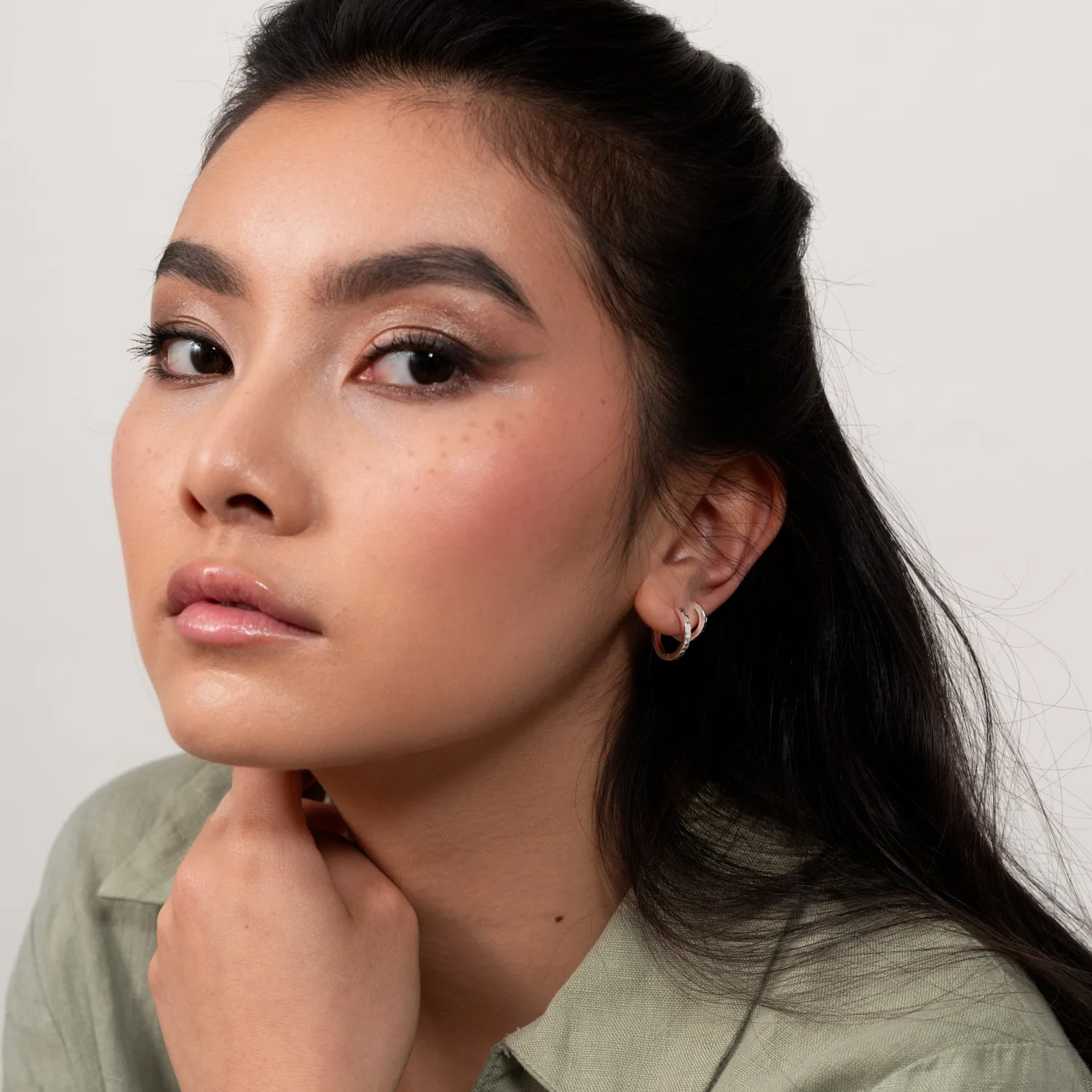 Dower & Hall Small Hammered Story Sterling Silver Hoops
