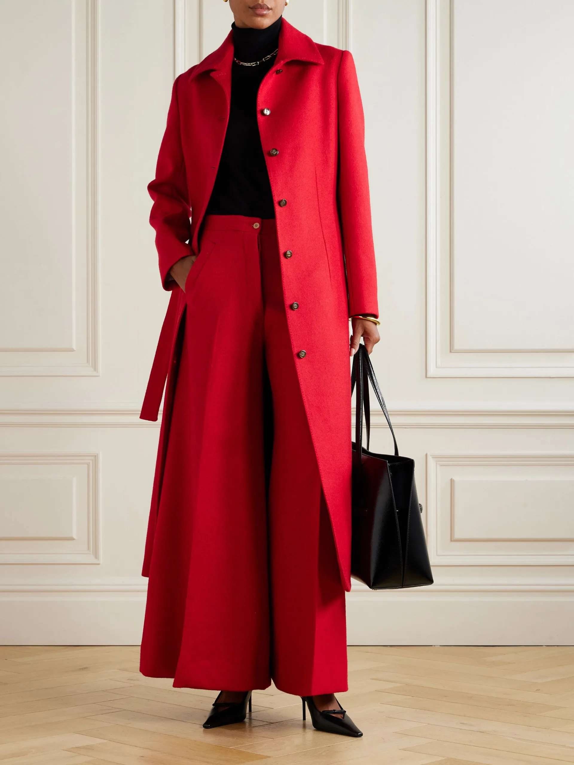 Giuliva Heritage The Aida Belted Red Wool & Mohair Blend Coat