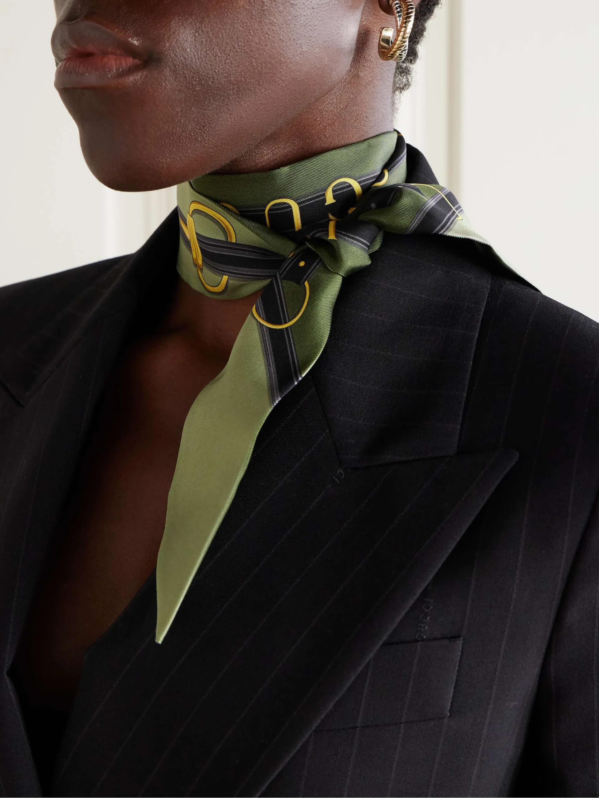 Gucci Printed Green Silk-Twill Scarf