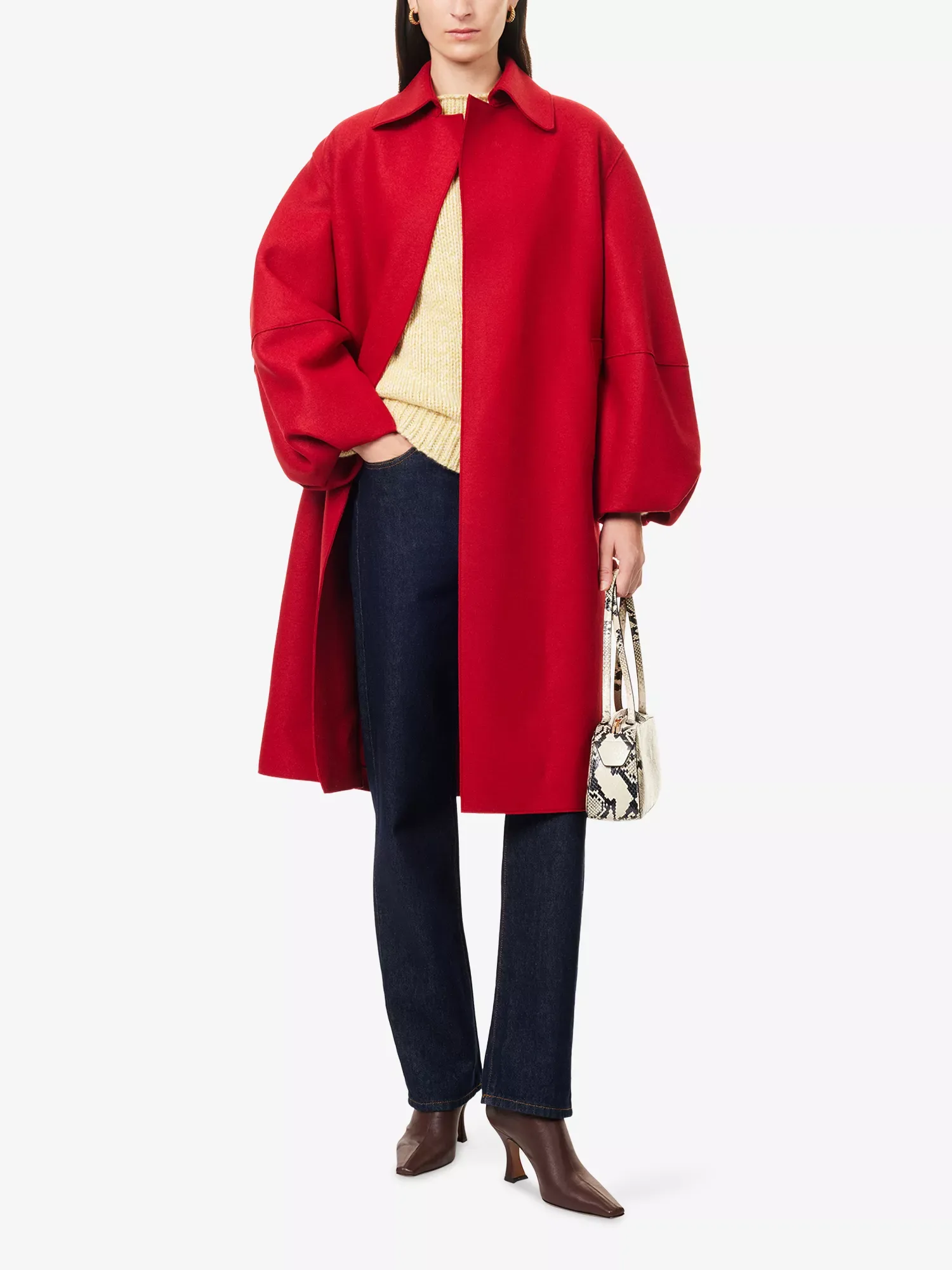 Harris Wharf London Puff Sleeve Pressed Royal Red Wool Coat