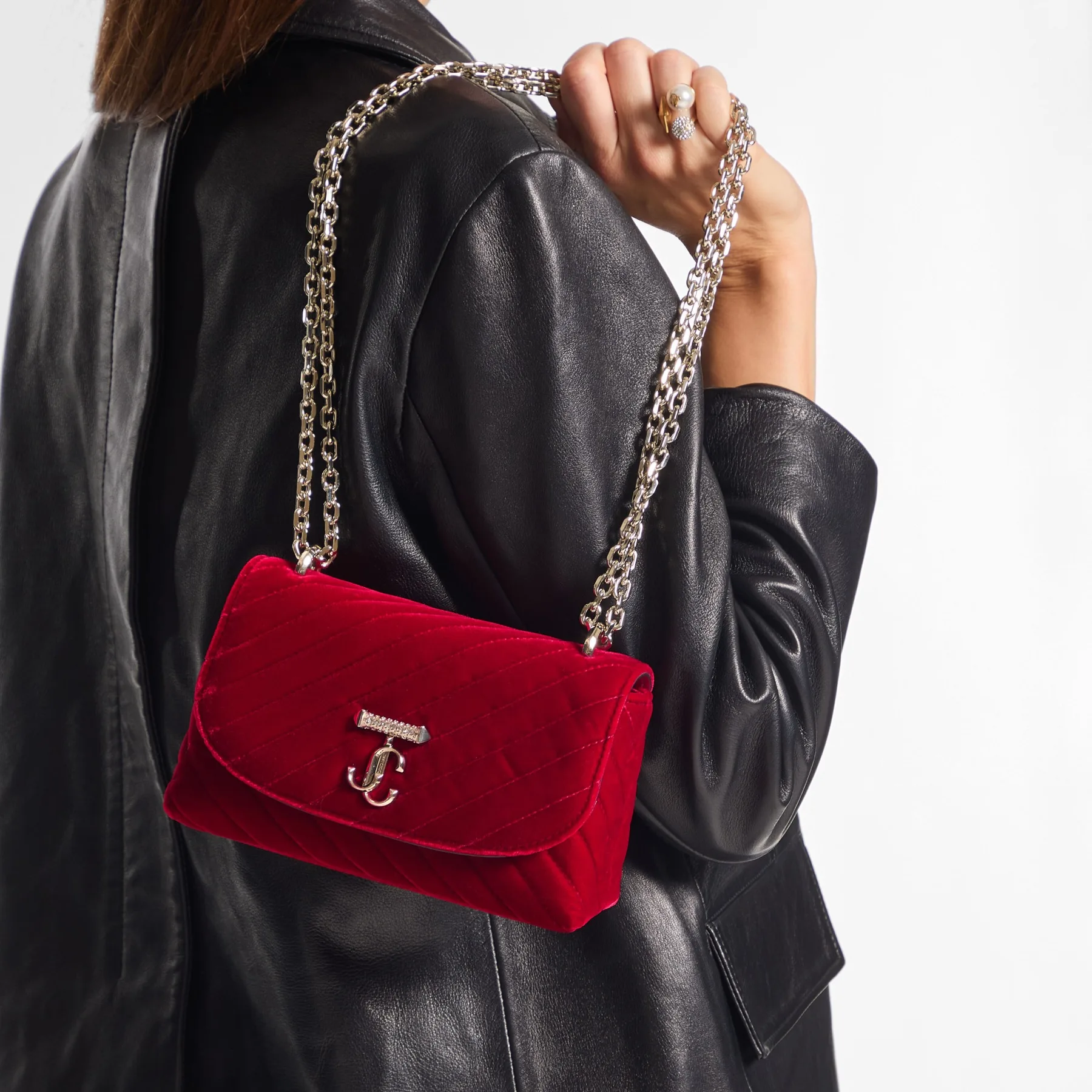 Jimmy Choo Ruby Red Quilted Velvet Crossbody Bag