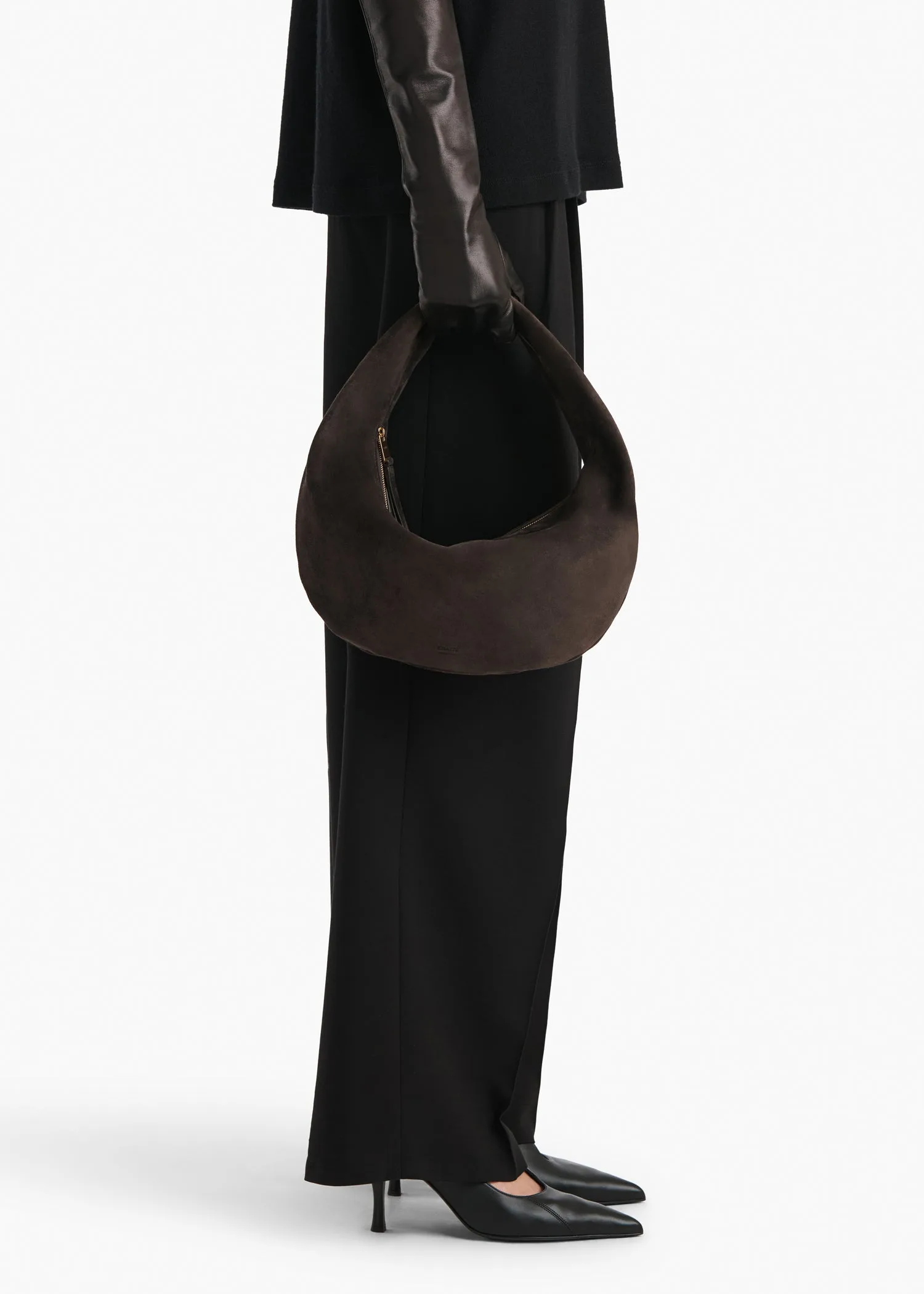 Khaite Olivia Medium Dark Brown Suede Top Handle Bag