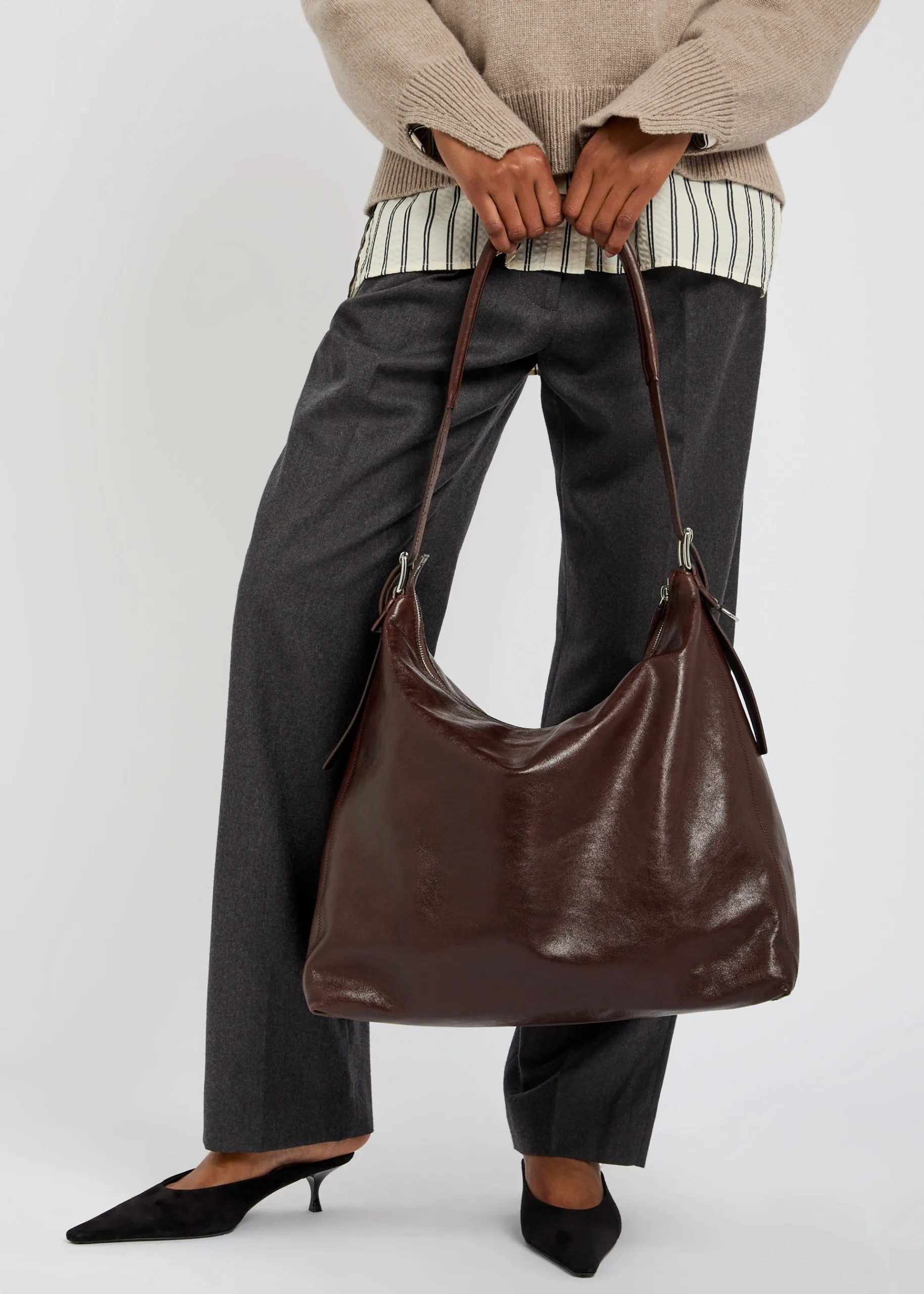 Lemaire Belted Espresso Leather Hobo Bag