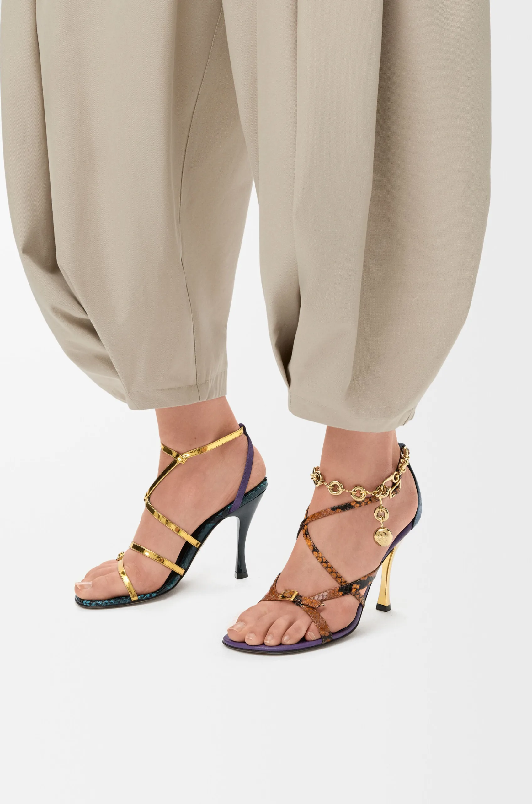 Loewe New Comic Mirrored & Snake Effect Leather Sandals