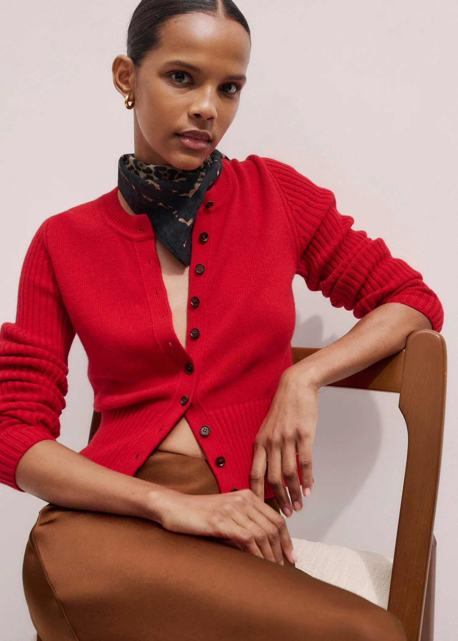 ME+EM True Scarlet Red Cashmere Slim Waisted Cardigan