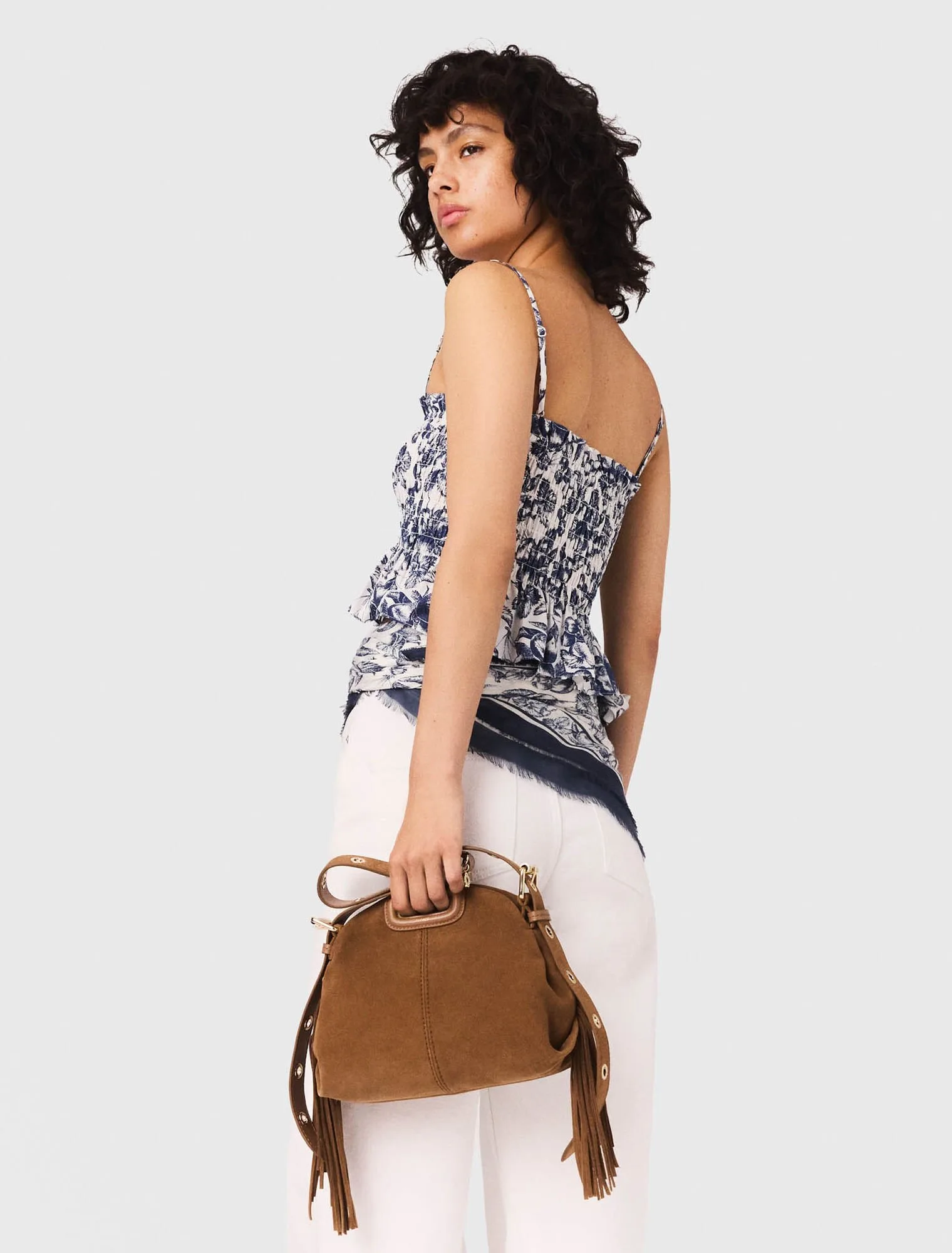 Maje Miss M Mini Camel Suede Shoulder Bag