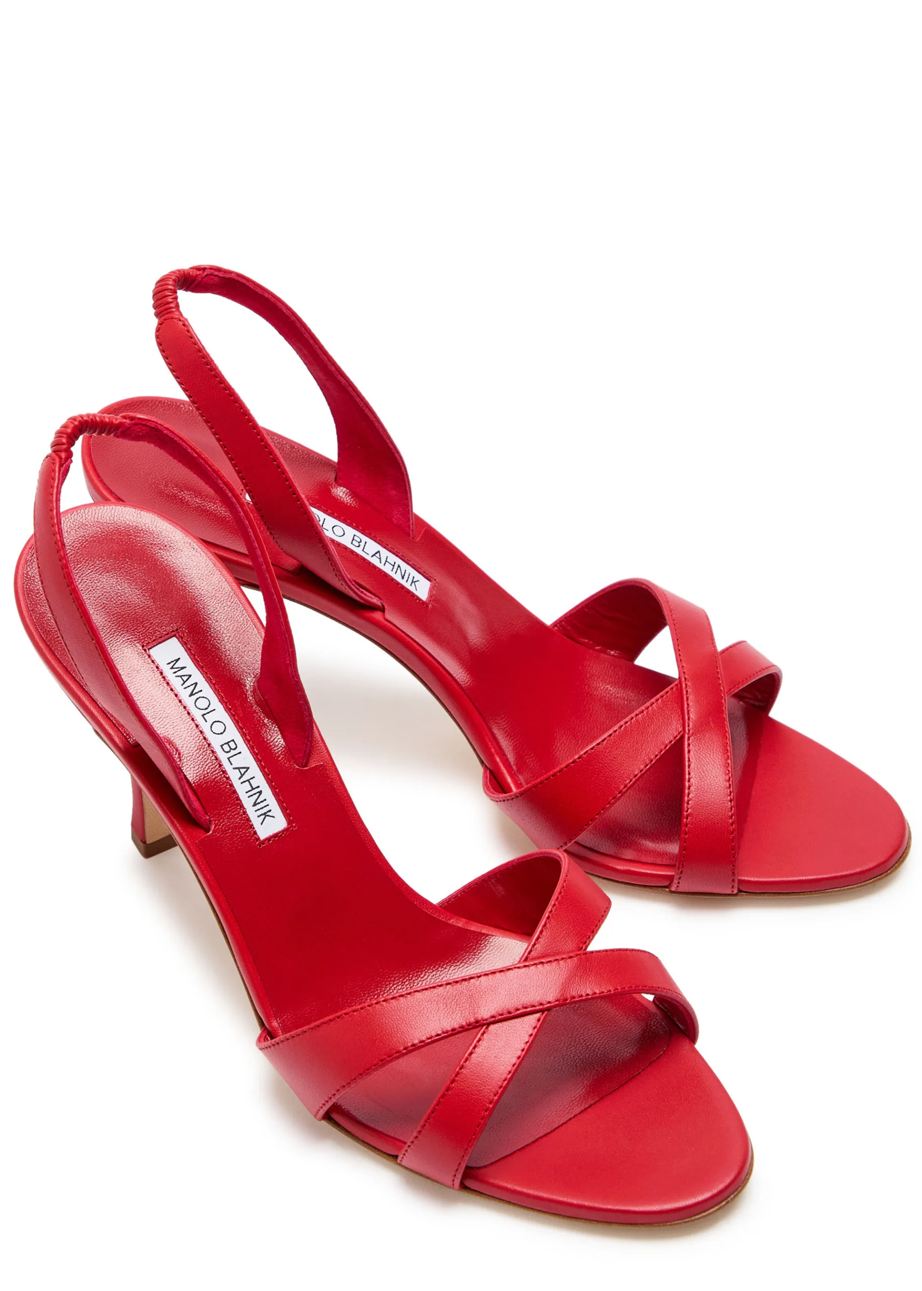 Manolo Blahnik Callasli 90 Red Leather Slingback Sandals