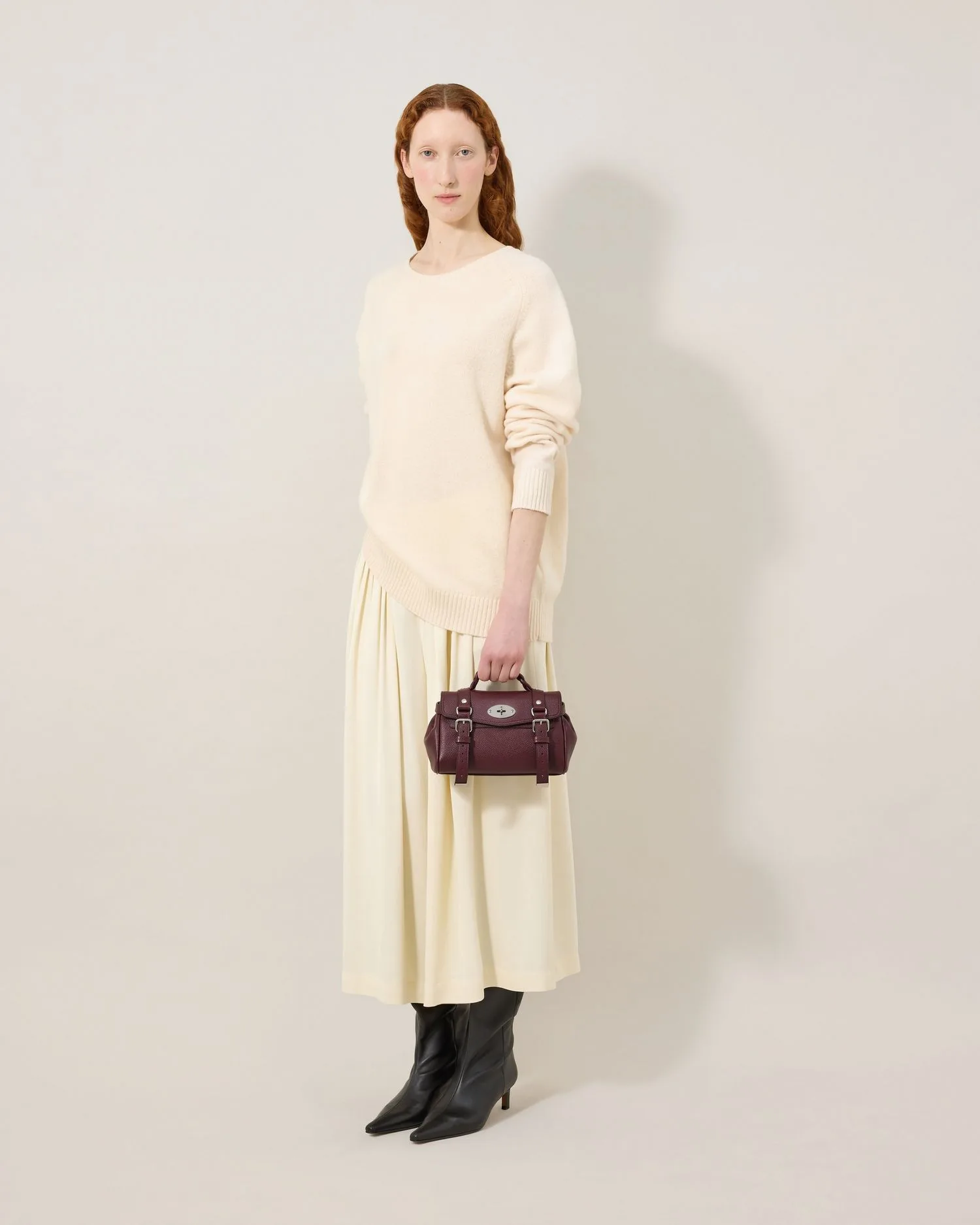 Mulberry Mini Alexa Black Cherry Leather Top Handle Bag